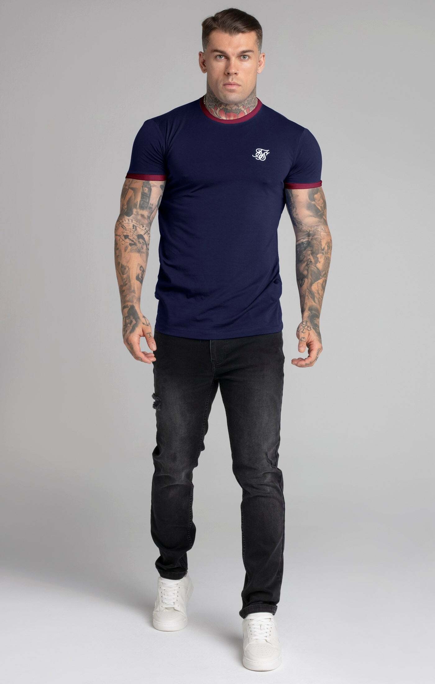 Siksilk T-Shirt »Siksilk T-Shirts Navy Short Sleeve Ringer T-Shirt«