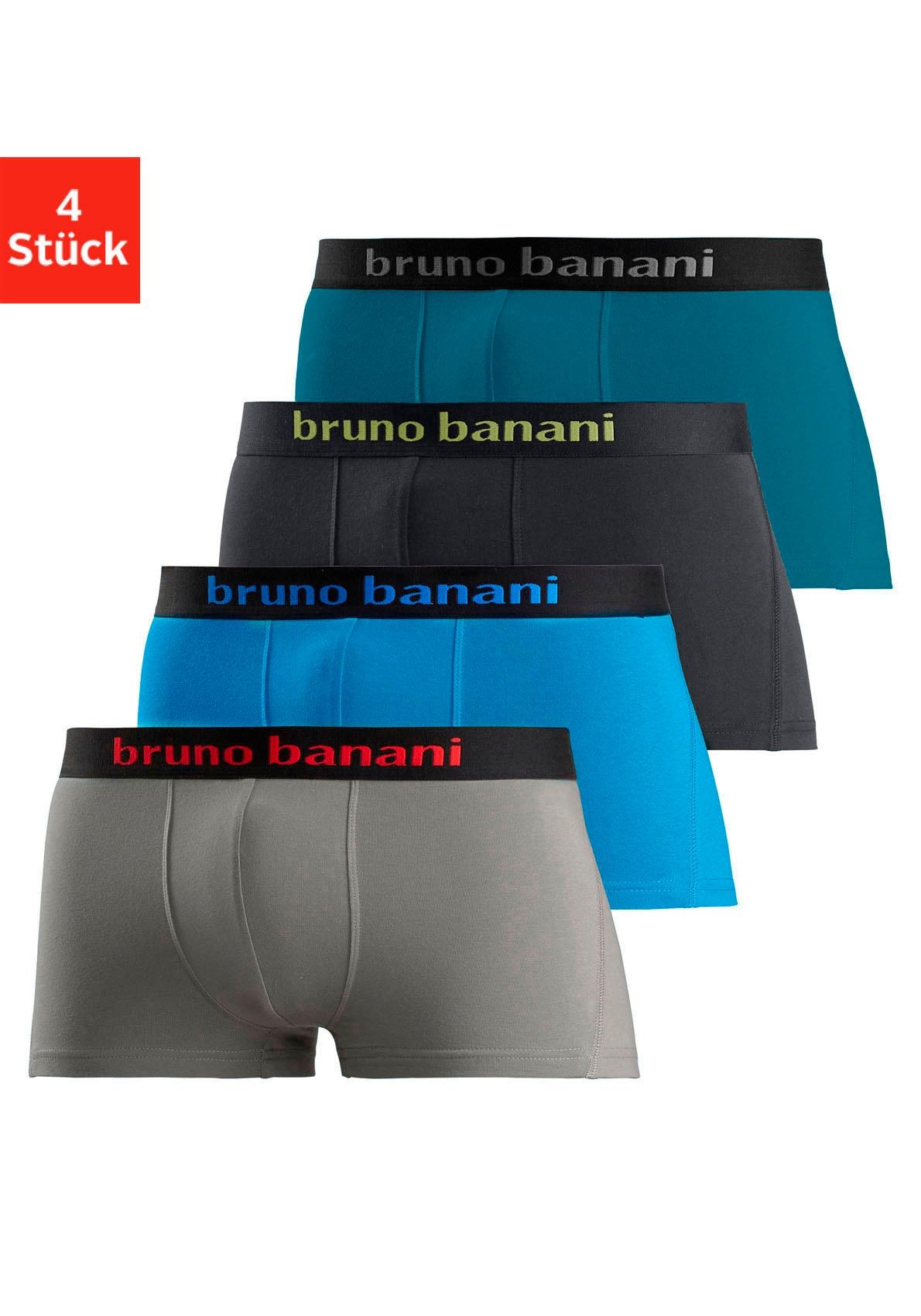 Bruno Banani Hipster, (Packung, 4 St.), knapp sitzende Boxershorts mit Logo Webbund aus Baumwollmischung