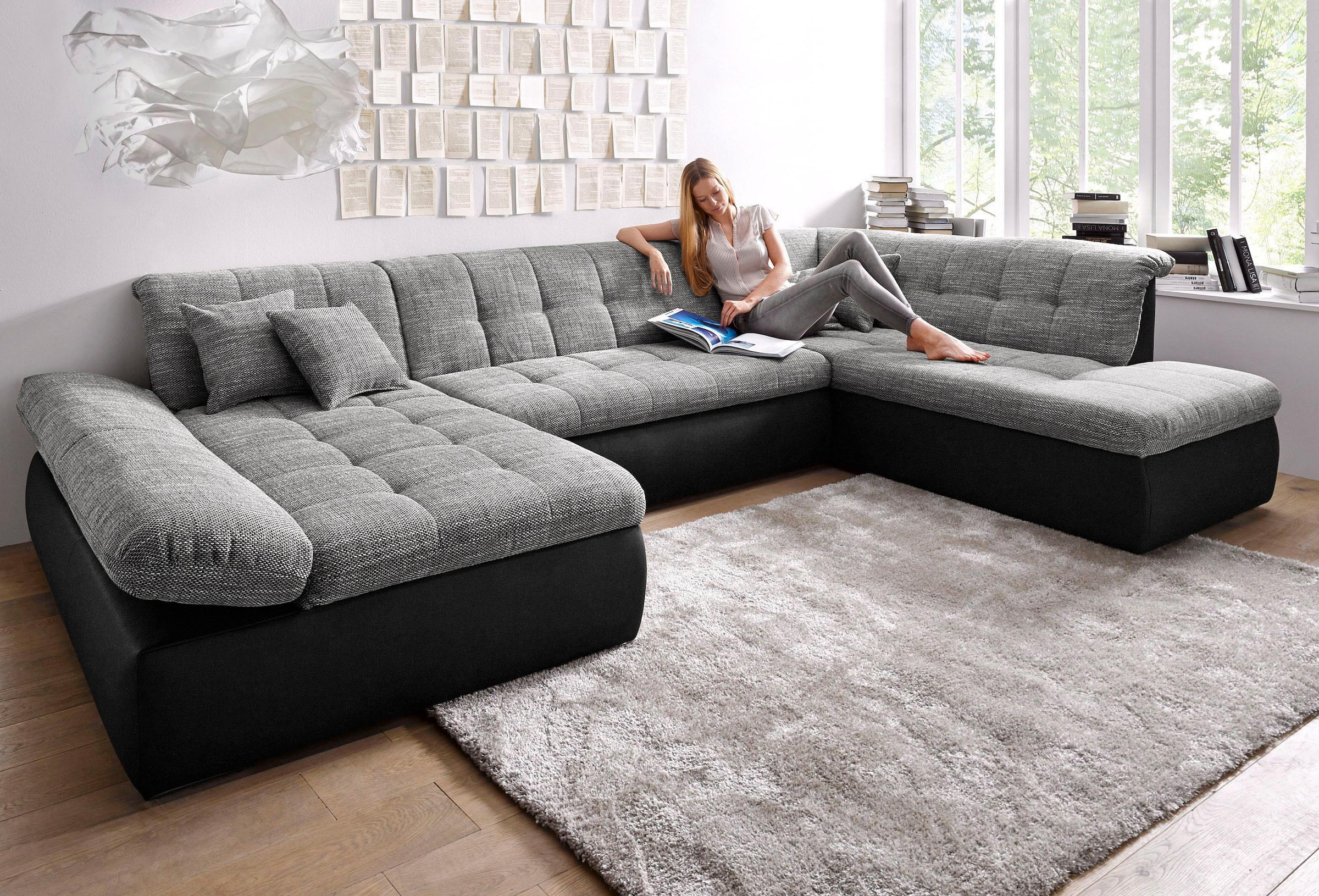 DOMO collection Wohnlandschaft »Moric U-Form auch in Cord«, im XXL-Format, wahlweise mit Bettfunktion und Armlehnenverstellung