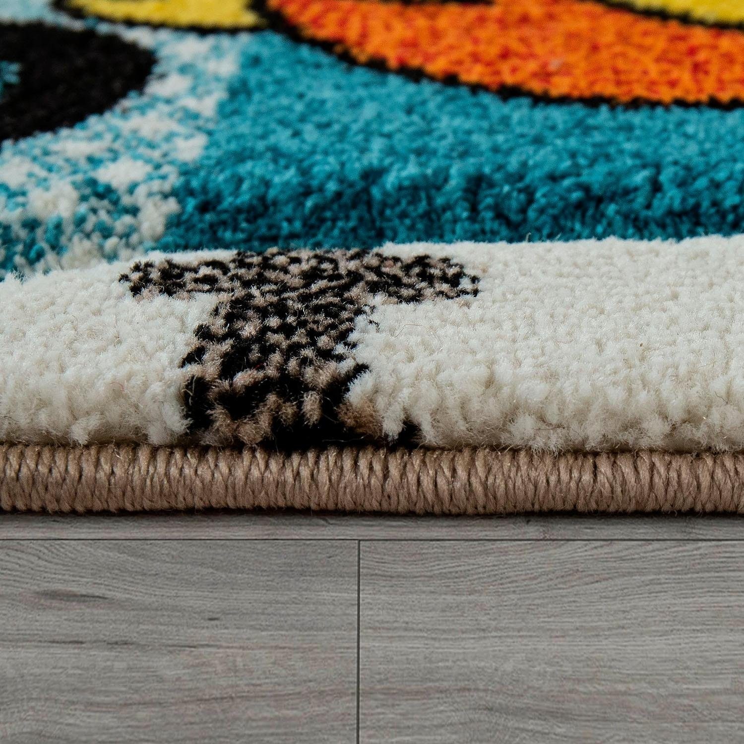 Paco Home Kinderteppich »Diamond 635«, rechteckig, 18 mm Höhe, 3D-Design, Motiv verspielte Zootiere im Zug, Kinderzimmer