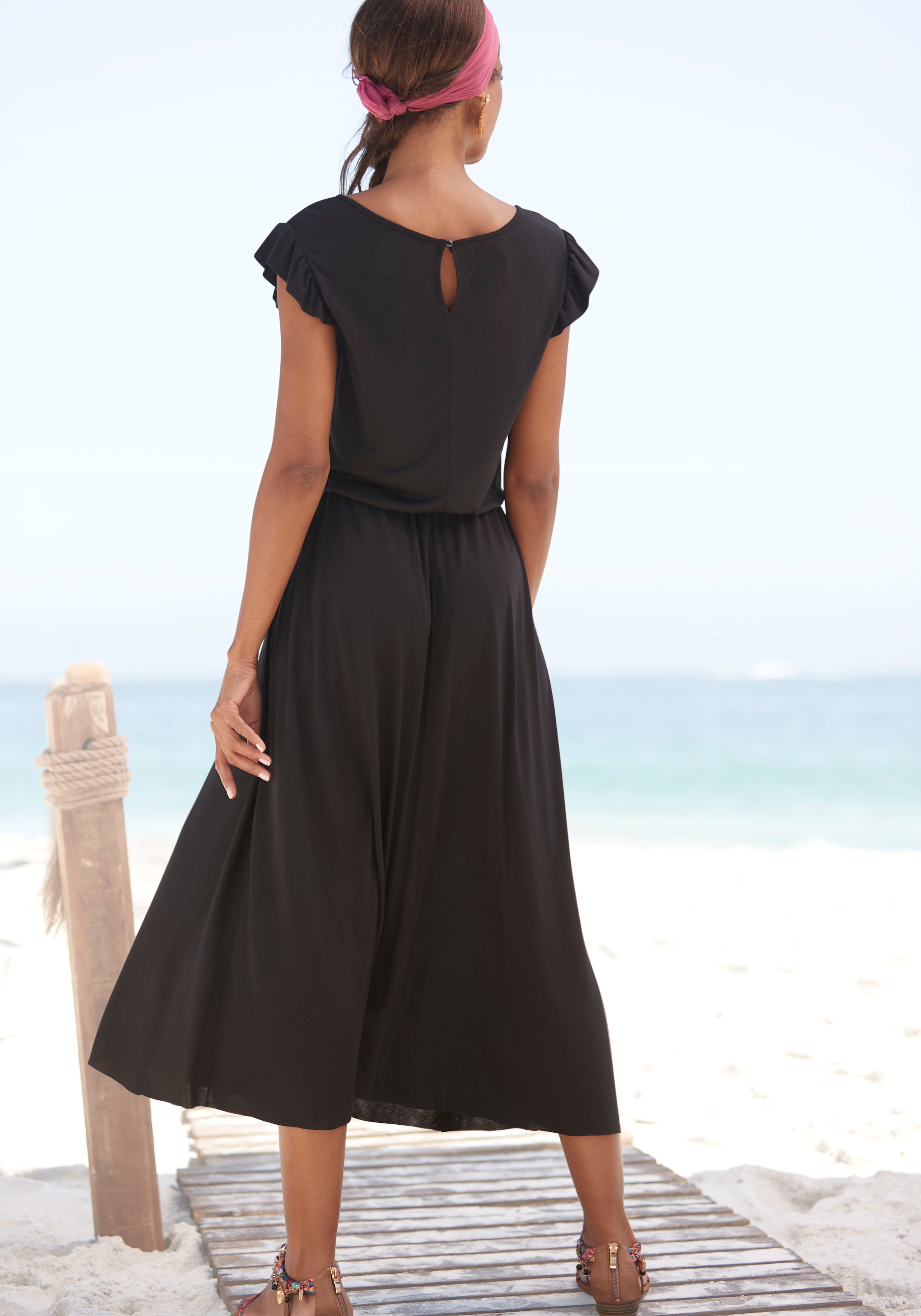 Beachtime Midikleid, aus Viskosejersey, kurzärmliges Sommerkleid, Strandkleid, Basic