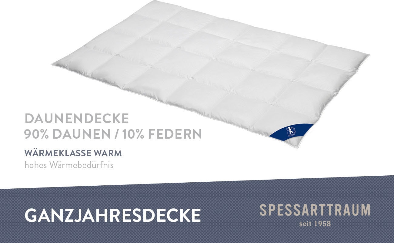SPESSARTTRAUM Daunenbettdecke »First Class«, warm, Füllung 90% Daunen / 10% Federn, Klasse 1, Downpass zertifiziert, Bezug 100% Baumwolle, nachhaltig (Made in Green), Hausstauballergiker geeignet, (1 St.), 5 Wärmeklassen & 6 Grössen, Bestseller