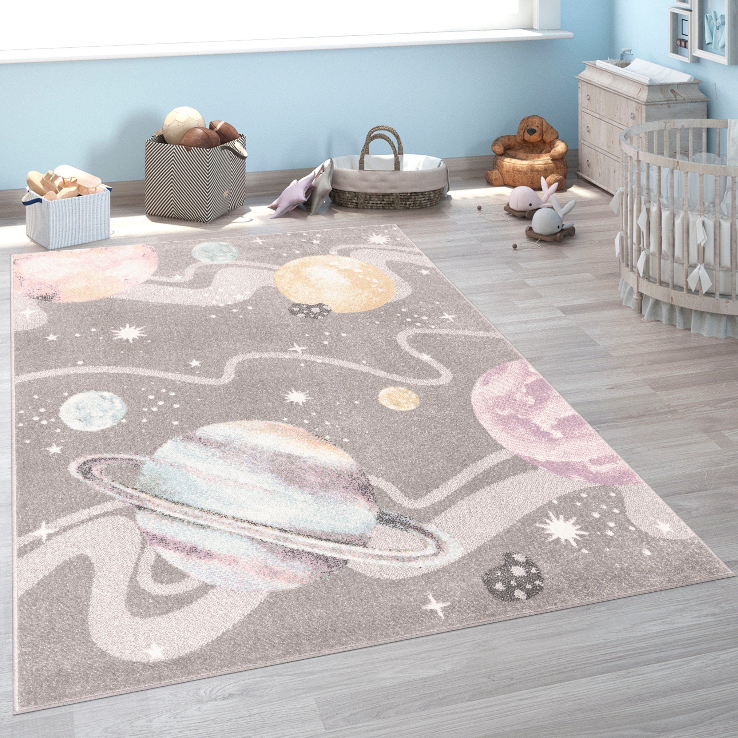 Paco Home Kinderteppich »Nino 888«, rechteckig, 13 mm Höhe, Spielteppich, Kurzflor, Motiv Weltraum, pflegeleicht, Kinderzimmer