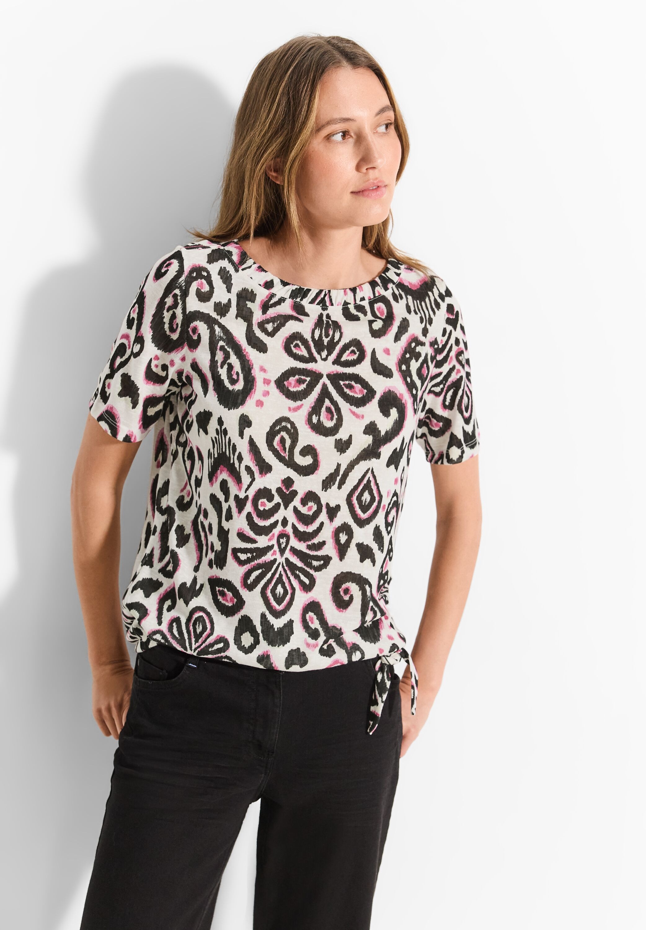 Cecil Print-Shirt, mit Tunnelzug und Knotendetail am Saum