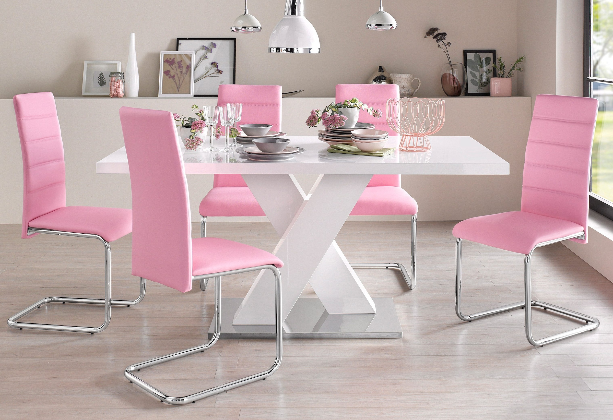 INOSIGN Esstisch »Ali, TOPSELLER! Modernes Design«, (Tisch, Küchentisch), Breite 160 cm, weiss Hochglanz, Bodenplatte aus Metall