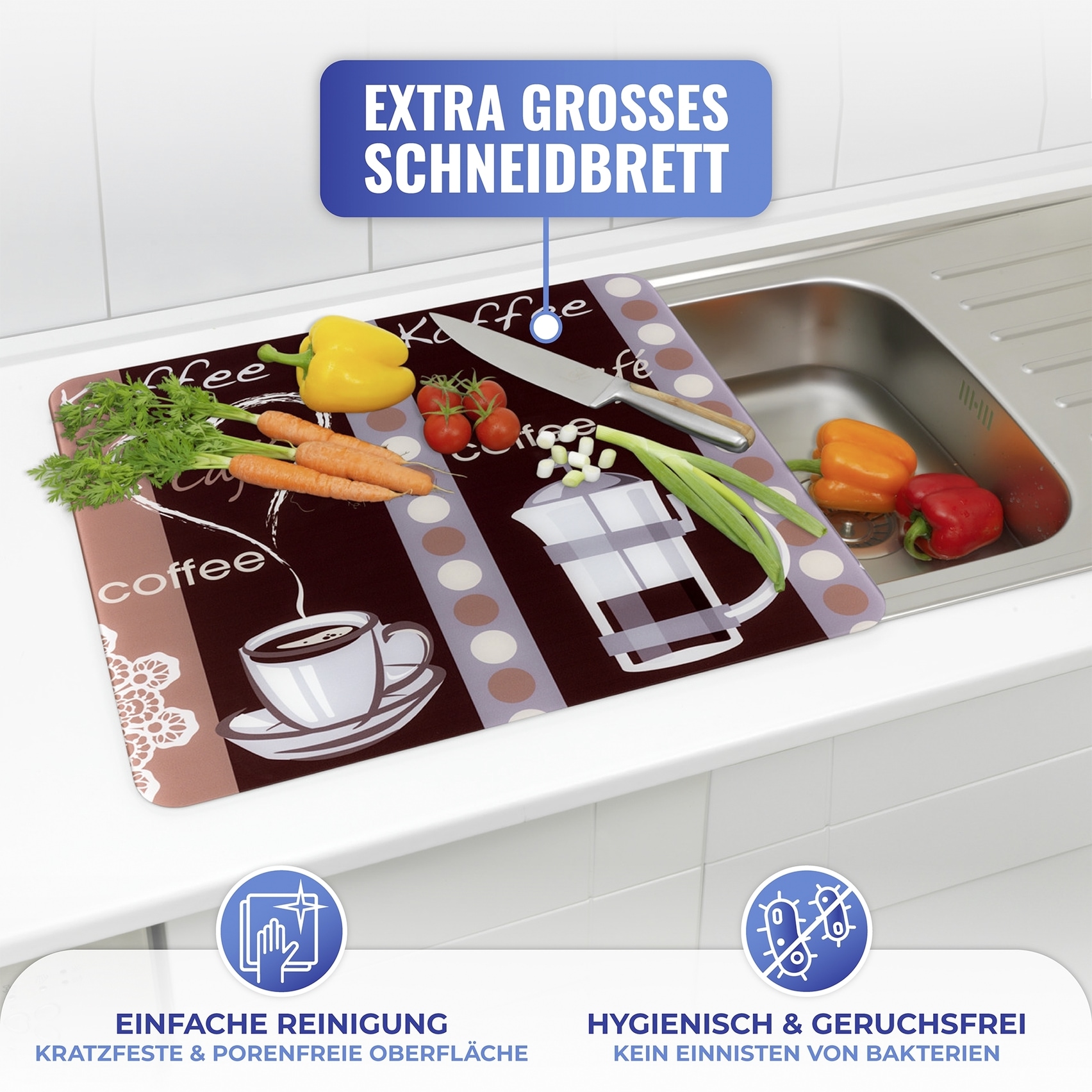 Maximex Schneide- und Abdeckplatte »Modell Kaffeeduft«, Spritzschutz, Herdblende, Schneidbrett, für Glaskeramik-Kochfelder