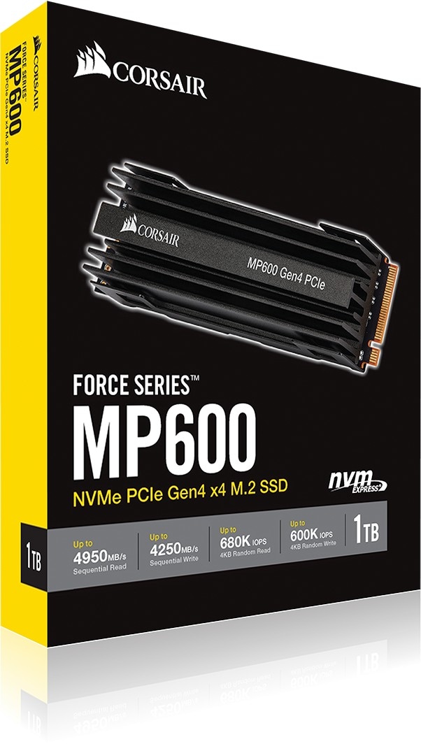 Corsair interne SSD »Force Series MP600 1TB NVMe PCIe Gen4 x4M.2 SSD«, Anschluss M.2 PCIe 4.0, M.2-Kühlkörper