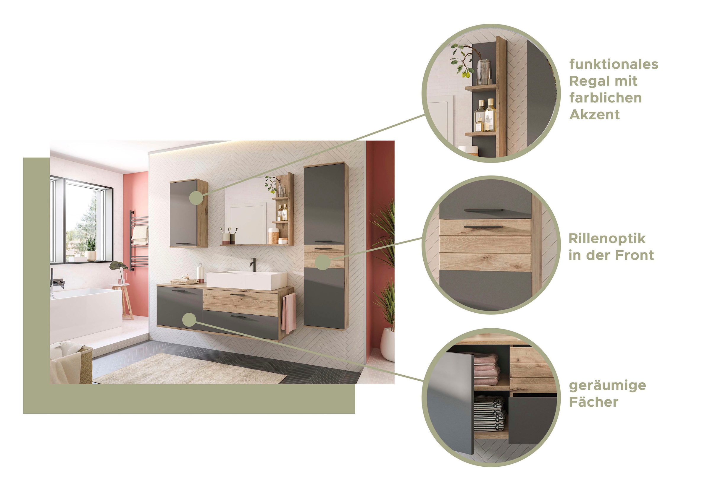 INOSIGN Midischrank »Riga, Breite 37 cm, 2 Türen, 2 Einlegeböden, 1 Konstruktionsboden«, Türanschlag wechselbar, Badmöbel, Badschrank, Schrank,Bad, Hochschrank
