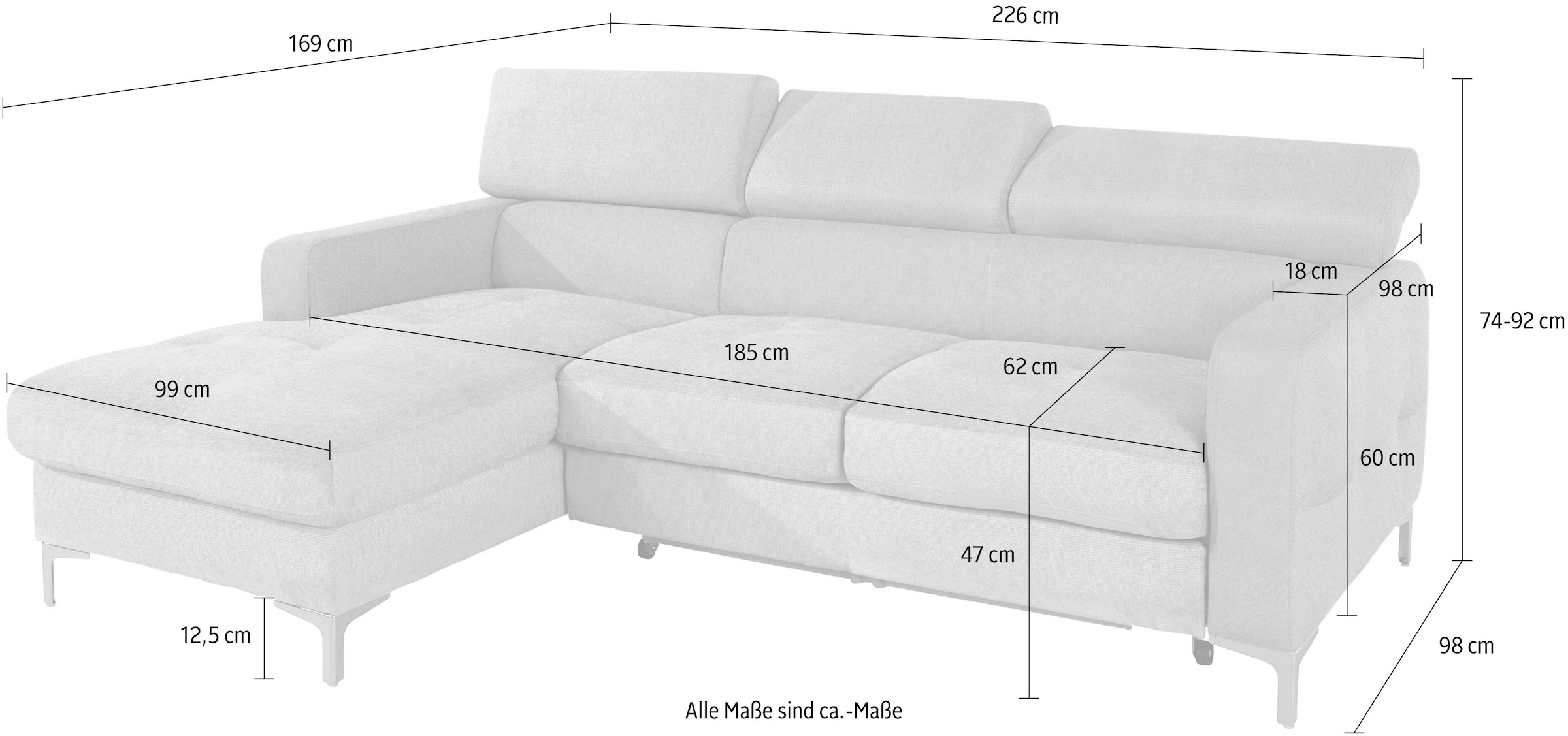 COTTA Ecksofa »Sammy L-Form«, mit Kopfteilverstellung, wahlweise mit Bettfunktion & Bettkasten