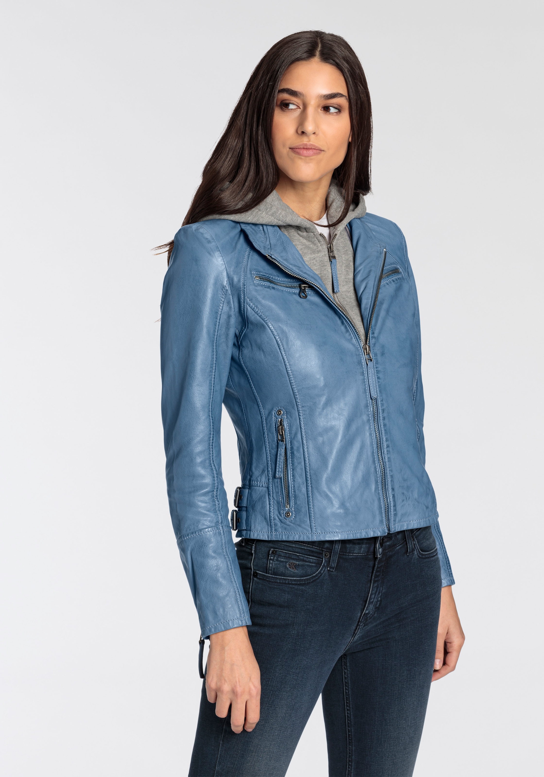 Mauritius Lederjacke »NOLA«, mit Kapuze, Two-in-One Style - mit abnehmbarer Jersey-Kapuze