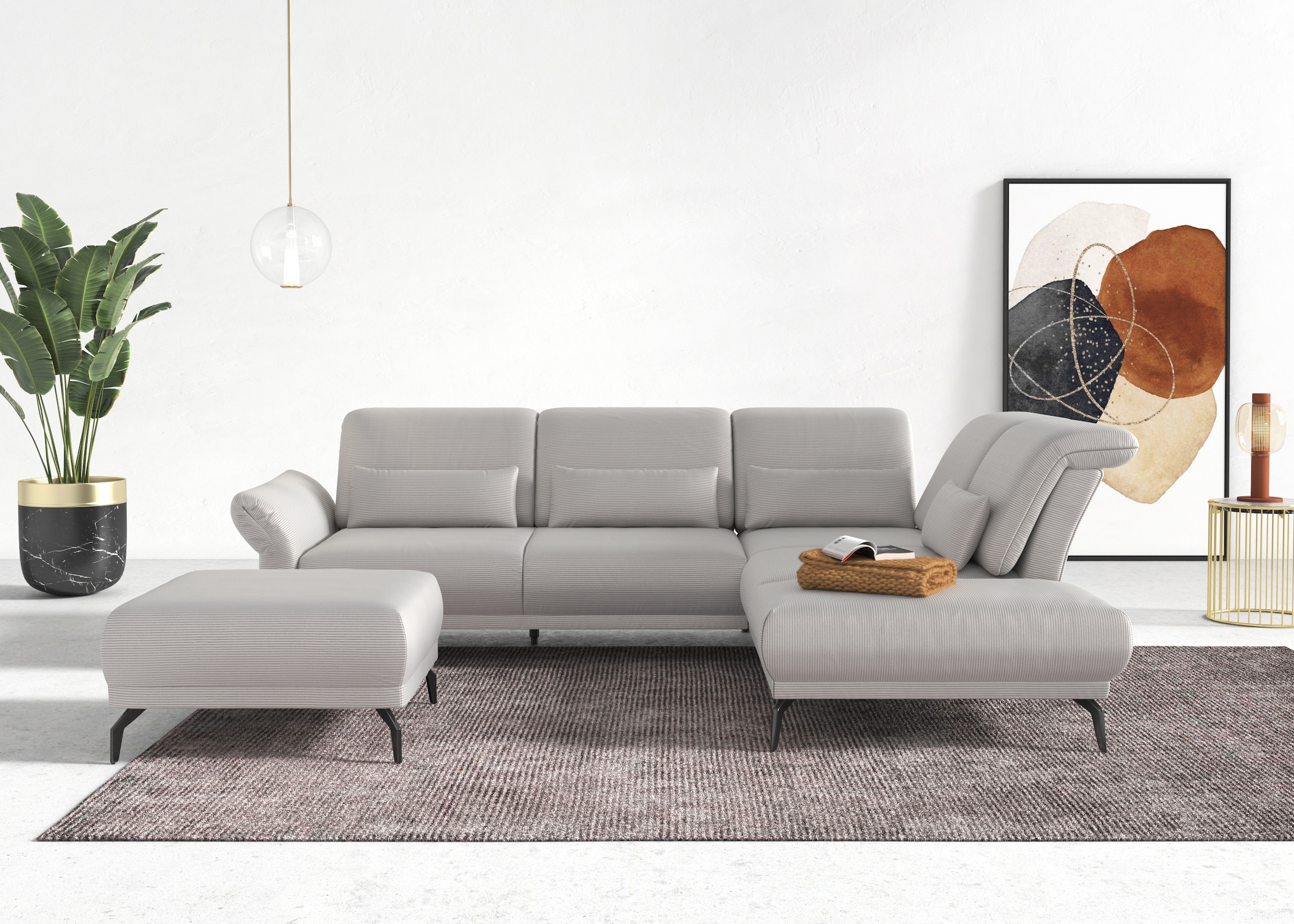 Home affaire Ecksofa "Coco L-Form" Sitztiefen-, Arm- und Kopfteilverstellung, Cord-Bezug, Fusshöhe 15 cm