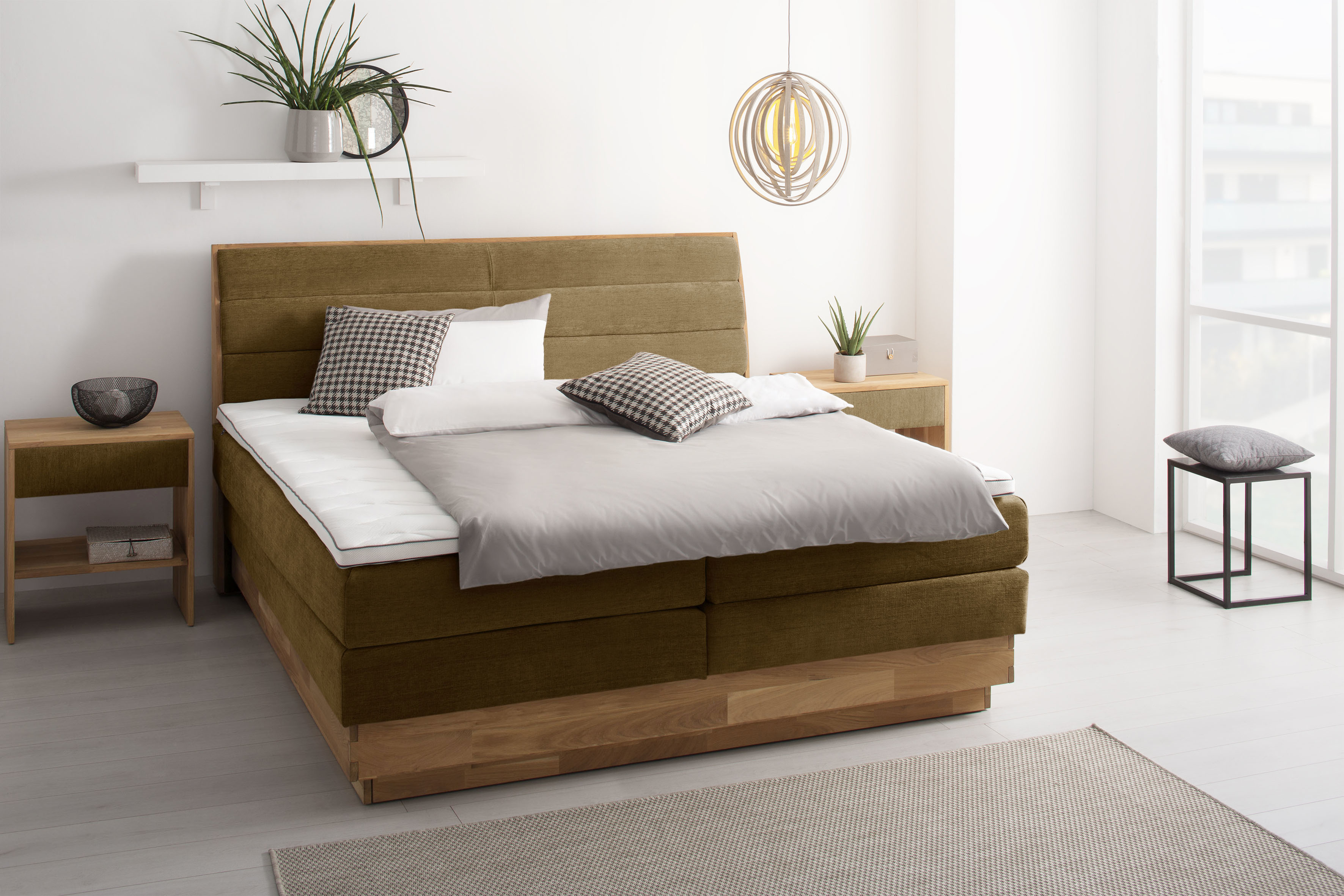 GOODproduct Boxspringbett "Jenna" ohne LED-Beleuchtung, mit zertifizierten, recycelten Bezugsstoffen