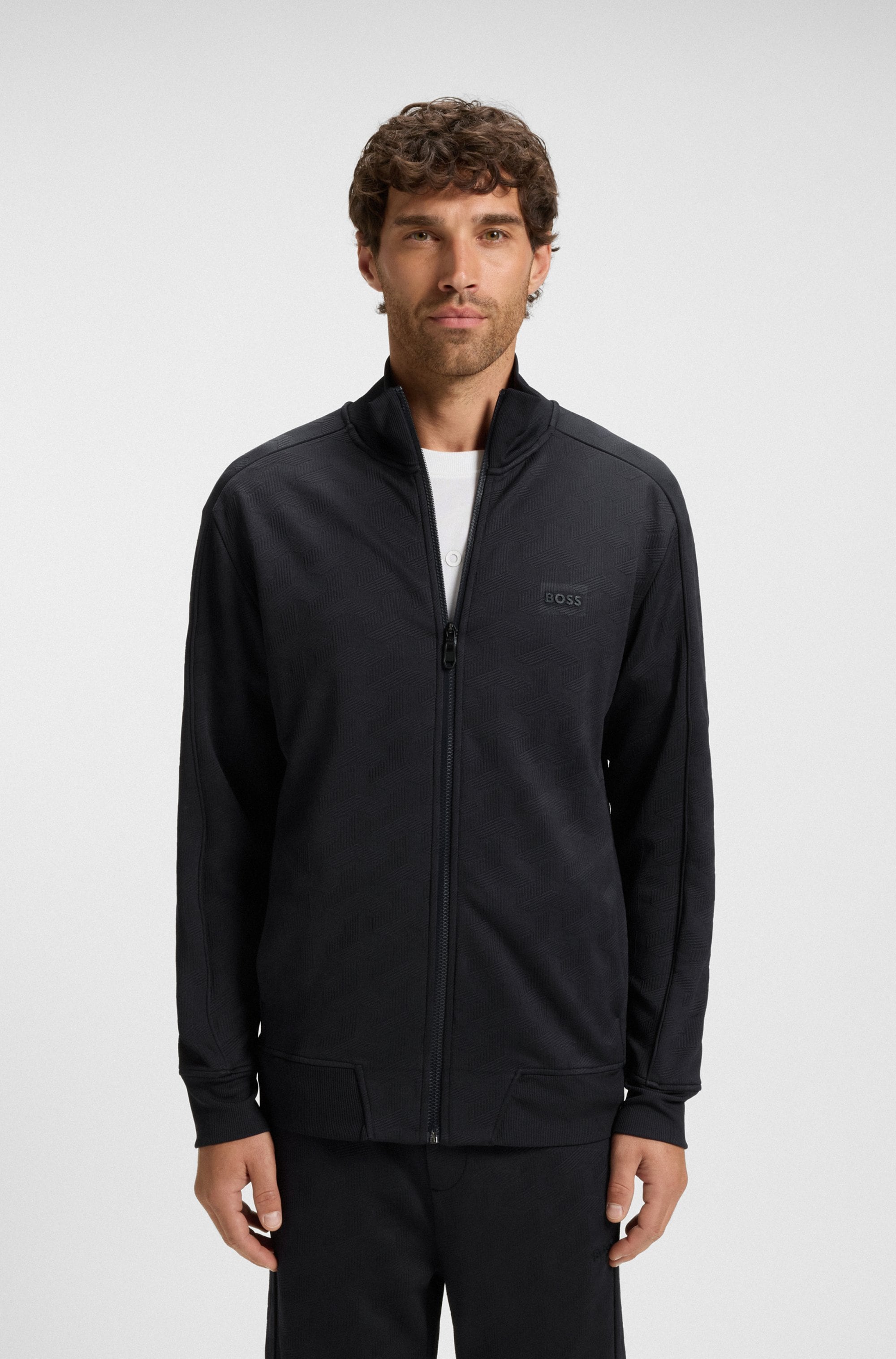 BOSS GREEN Sweatjacke »Mirror« Flachstrickkragen, regular fit, Reissverschluss, gesteppter Jacquard