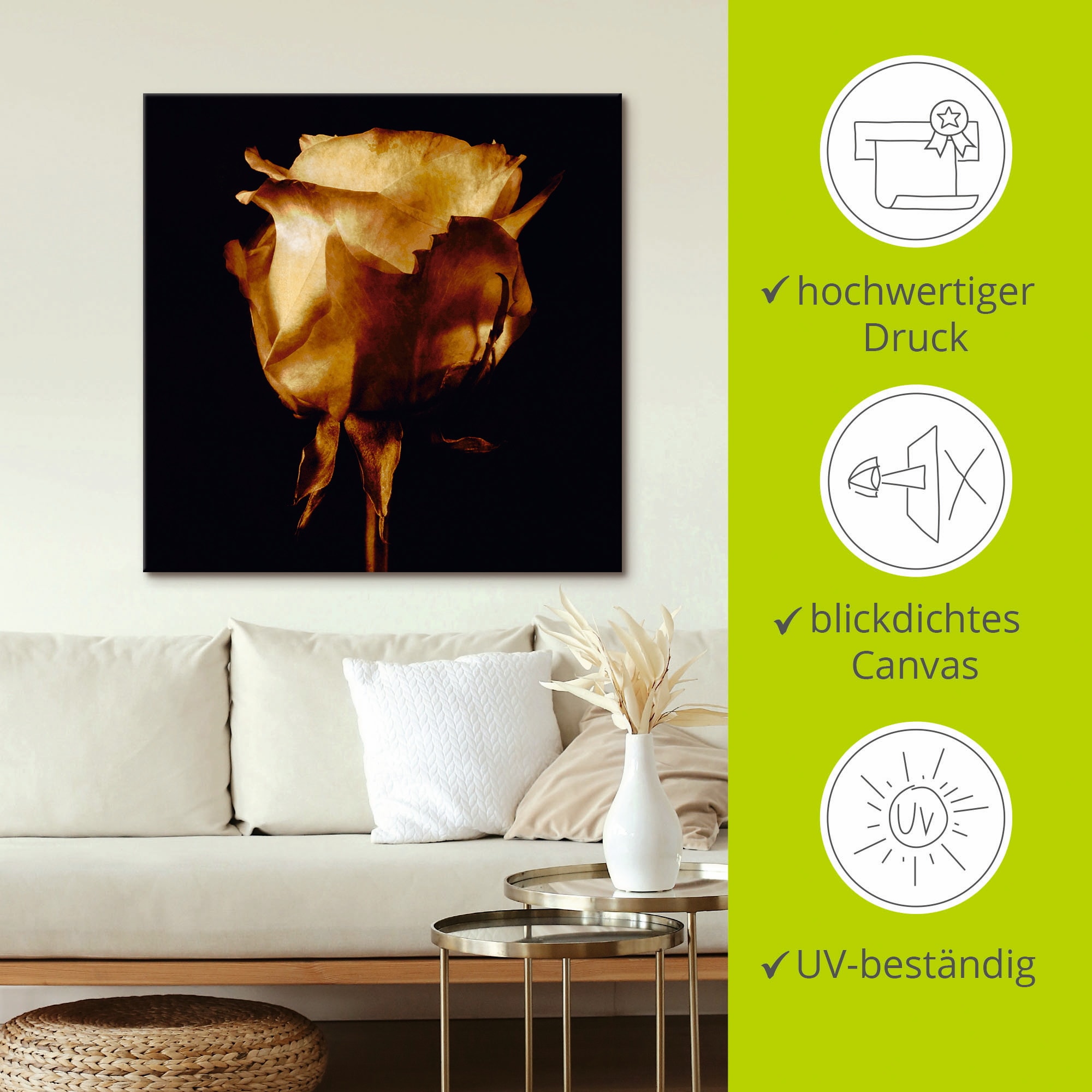 Artland Wandbild »Vergoldete Rose«, Blumen, (1 St.), als Leinwandbild, Poster in verschied. Grössen