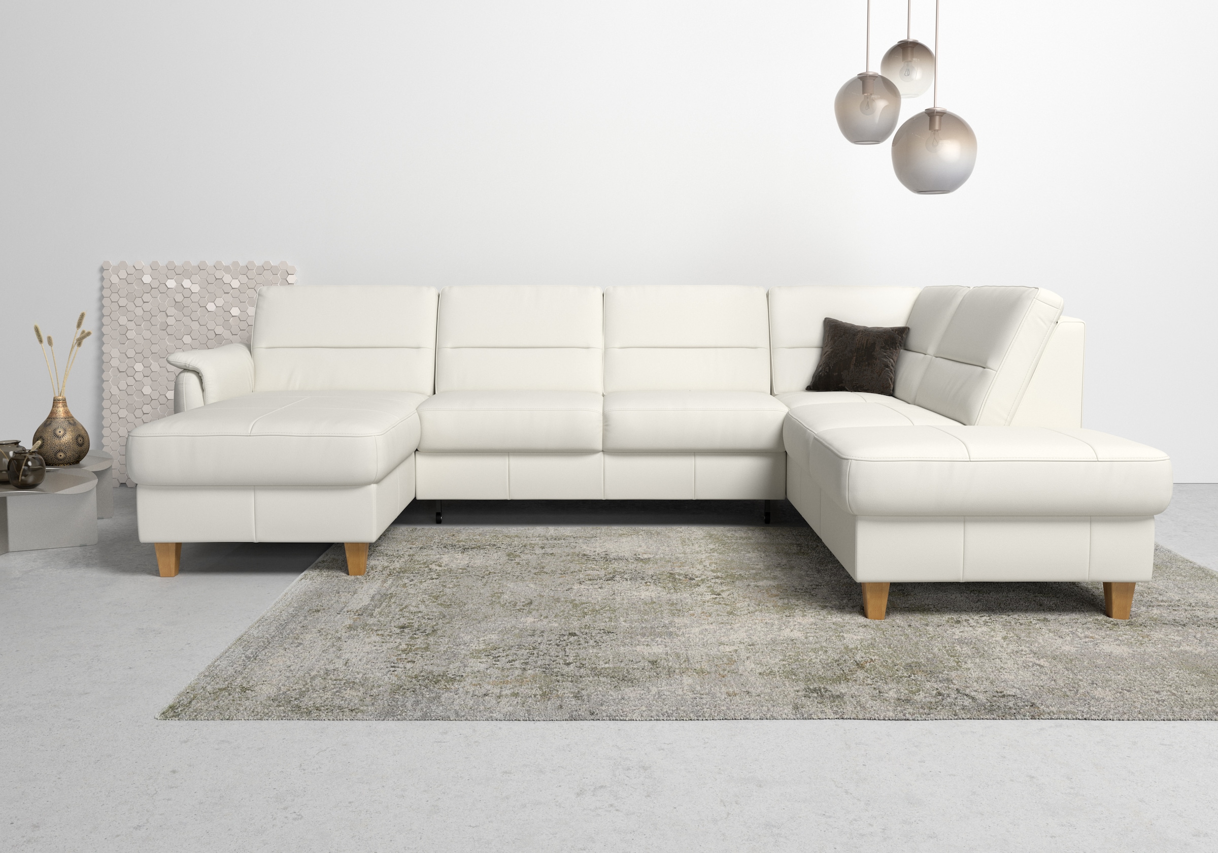 Home affaire Wohnlandschaft "Palmera U-Form, B: 308 cm" optional Bettfunktion & Bettkasten, Federkern