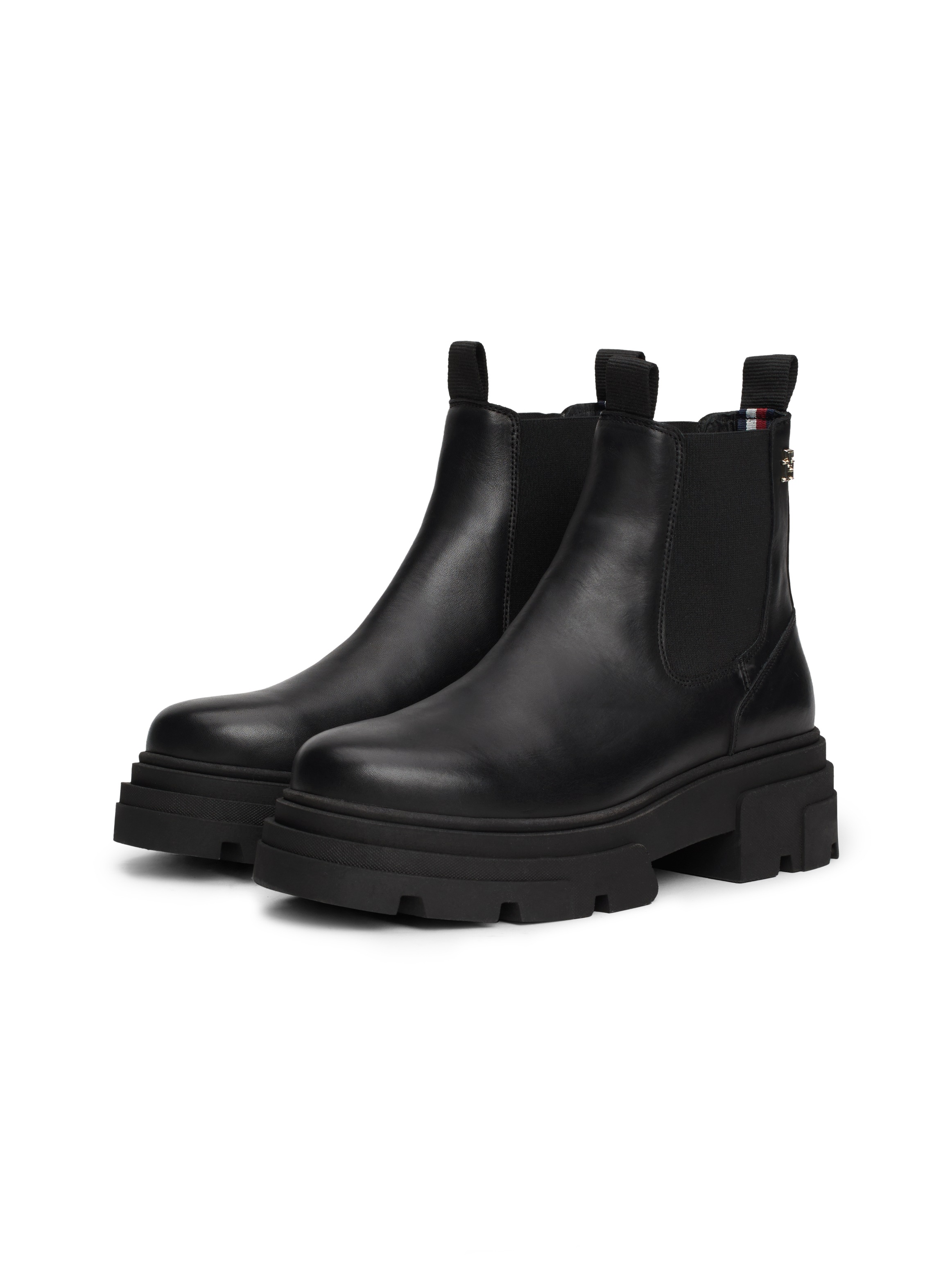 Tommy Hilfiger Chelseaboots »COMBAT LEATHER LOW CHELSEA«, Blockabsatz, Stiefelette, Chunky Boots mit zwei Anziehlaschen