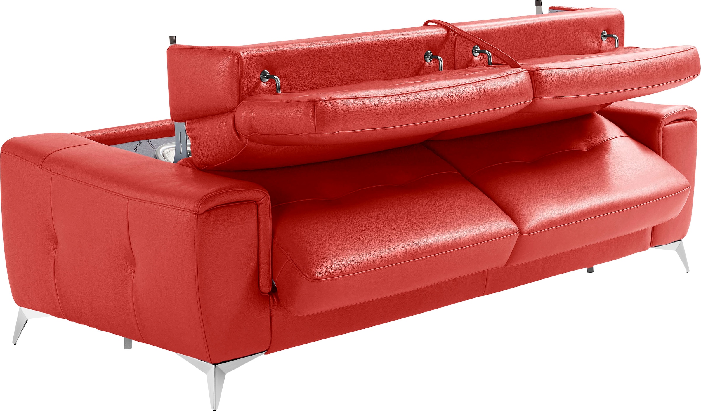 Egoitaliano Schlafsofa »Francine Designsofa, Loungesofa mit Dauerschlaffunktion, Breite 233 cm«, mit Bettfunktion, Leder BULL, kirschrot, Fussfarbe chrom