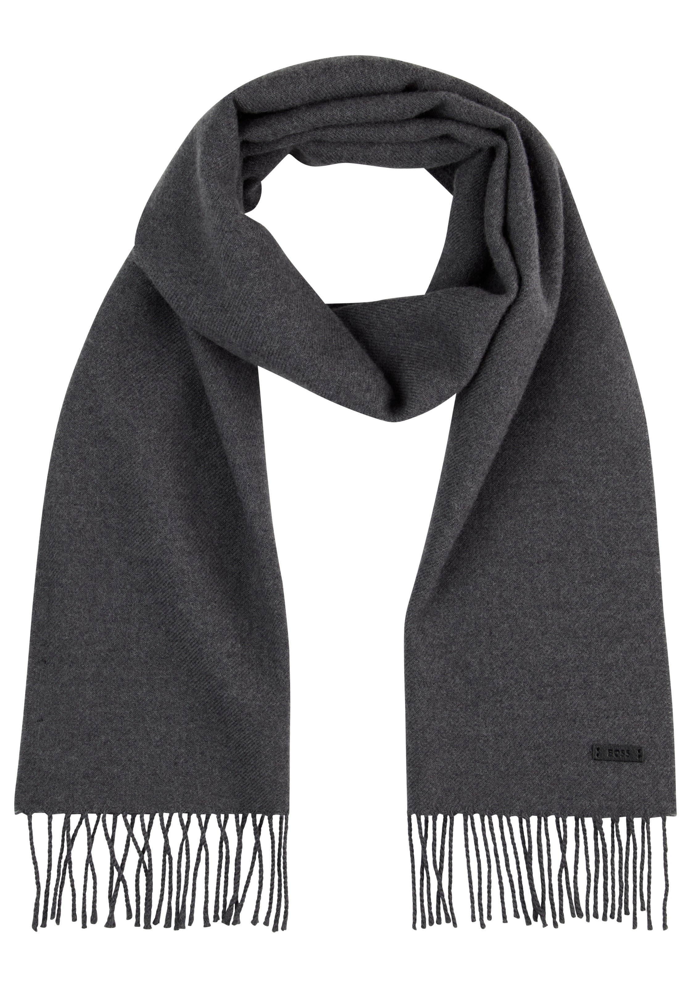 BOSS Wollschal »Naster 35*180« mit gedrehten Fransen 100% Wolle Lederlabel Premium Quality