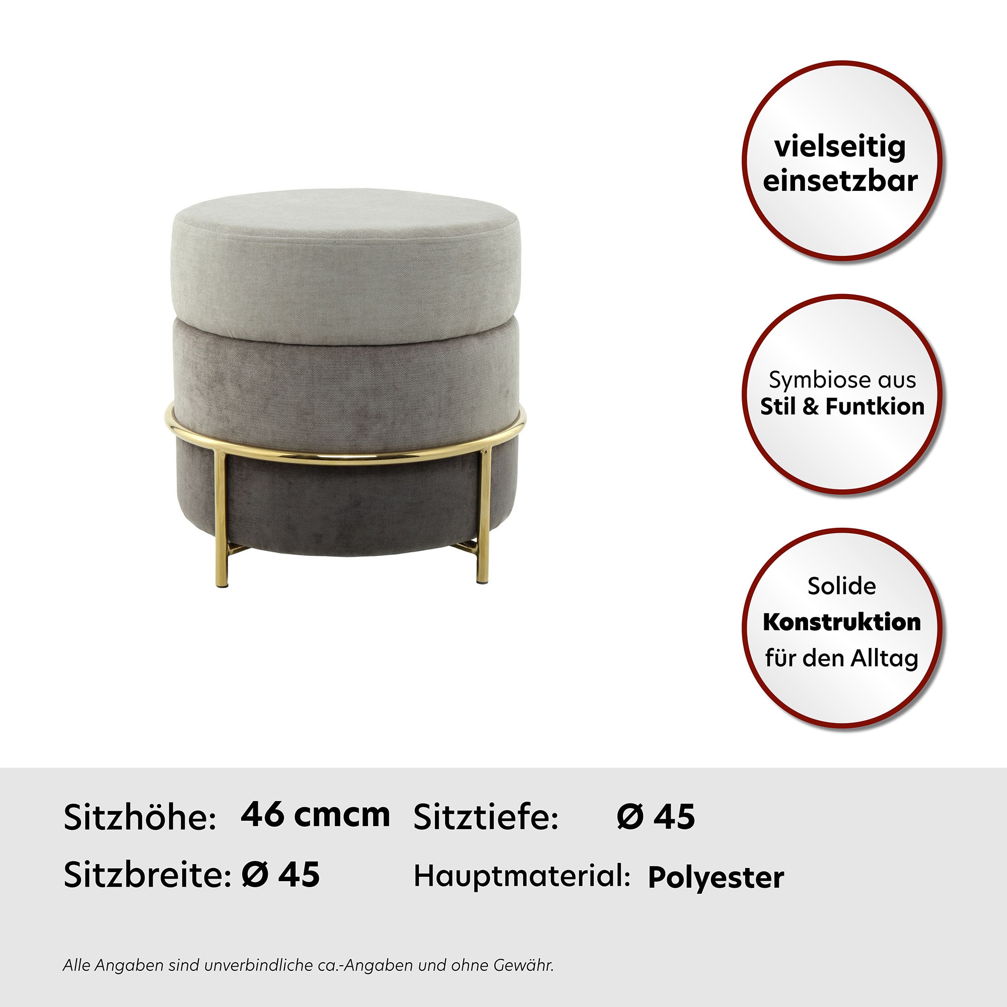 Kayoom Sitzhocker »Hocker Matilda 225, Komfortable runde Form, Gemütlicher Design-Hocker«, (1 St.), samtweich, elegant, gepolstert, grosse Sitzfläche