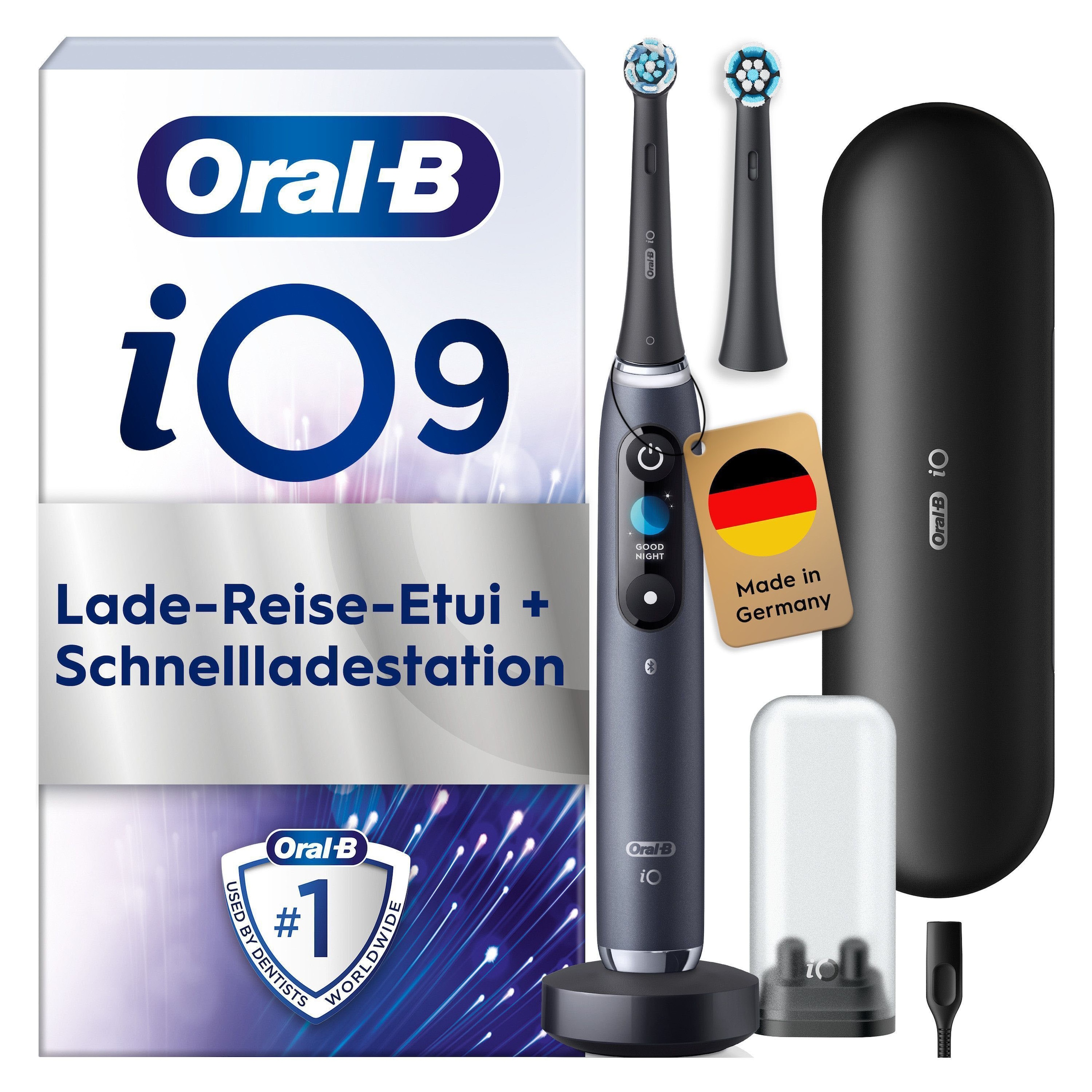 Oral-B Elektrische Zahnbürste "Oral-B iO Series 9" 2 Stk. Aufsteckbürsten 7 Putzmodi für Zahnpflege, 3D-Analyse, Farbdisplay & Lade-Reiseetui