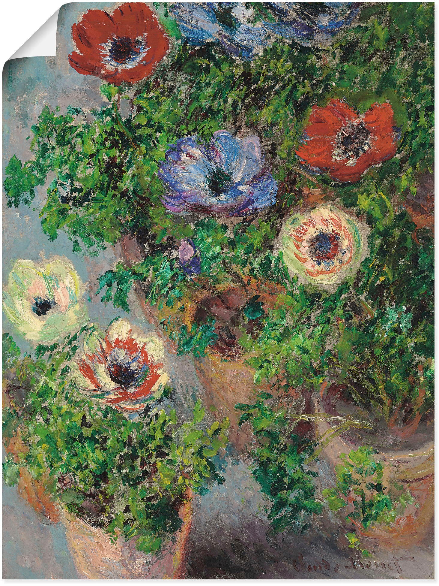 Artland Kunstdruck »Anemonen in einer Vase. 1885«, Blumen, (1 St.), als Leinwandbild, Wandaufkleber oder Poster in versch. Grössen