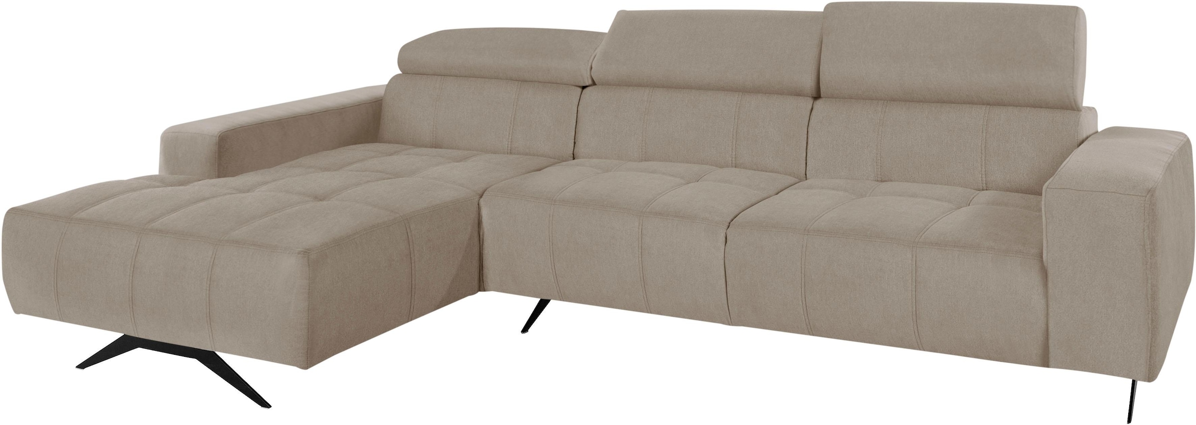 DOMO collection Ecksofa »Trento L-Form, mit Kufenfuss oder Einzelfuss«, wahlweise mit Kopfteilverstellung, Recamiere links/rechts bestellbar