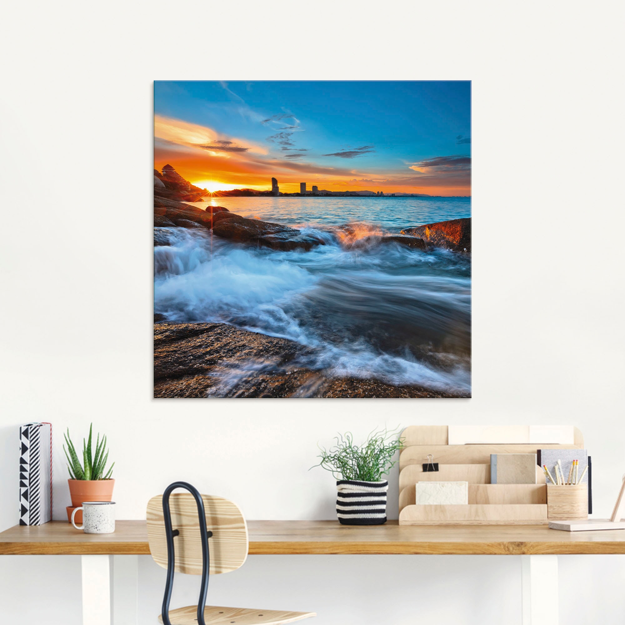 Artland Glasbild »Sonnenuntergangszeit am Hua-Hin Strand«, Gewässer, (1 St.), in verschiedenen Grössen