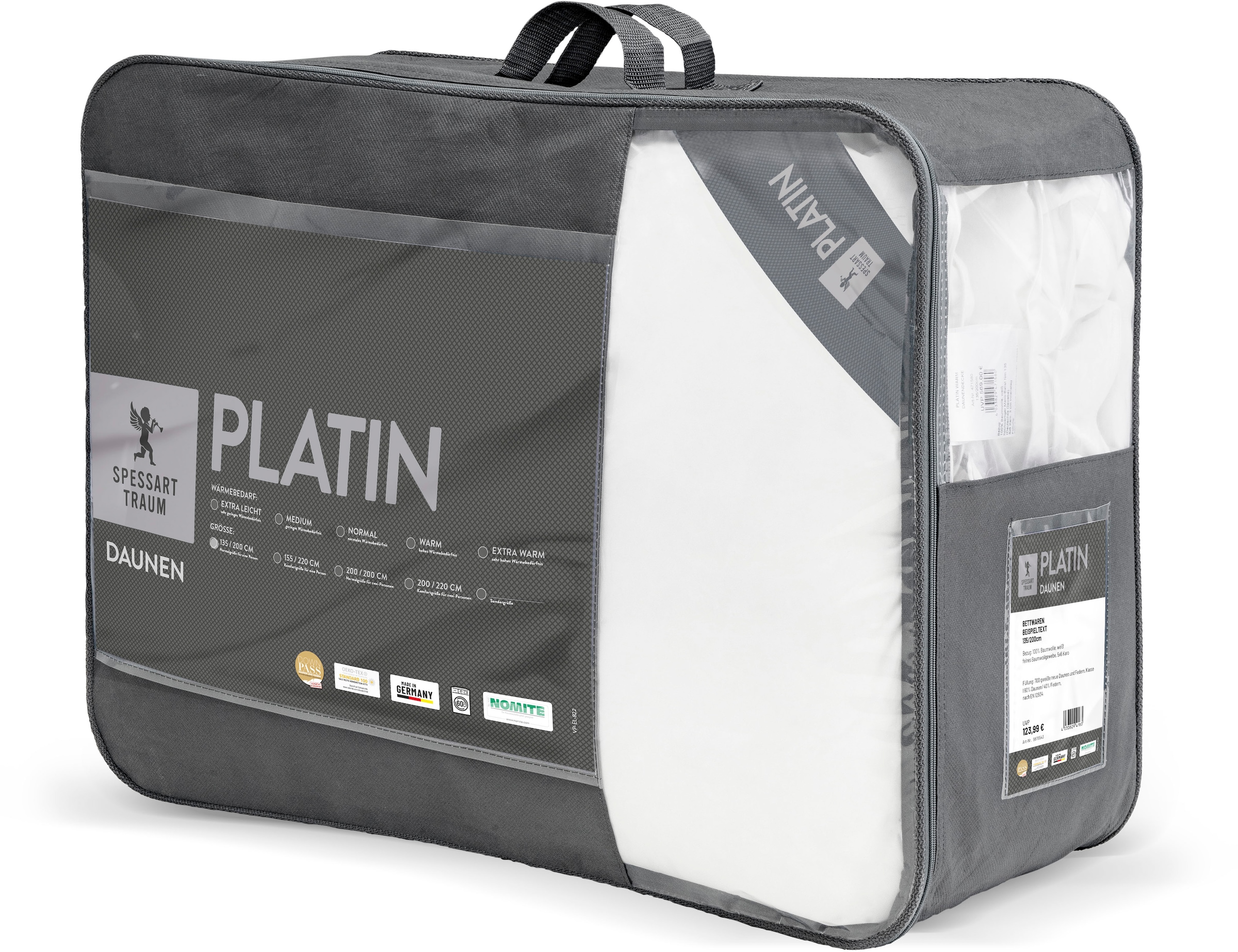 SPESSARTTRAUM Gänsedaunenbettdecke »Platin«, leicht, Füllung 100% Reine weisse Gänsedaunen, Bezug 100% Baumwolle, (1 St.), hergestellt in Deutschland, allergikerfreundlich