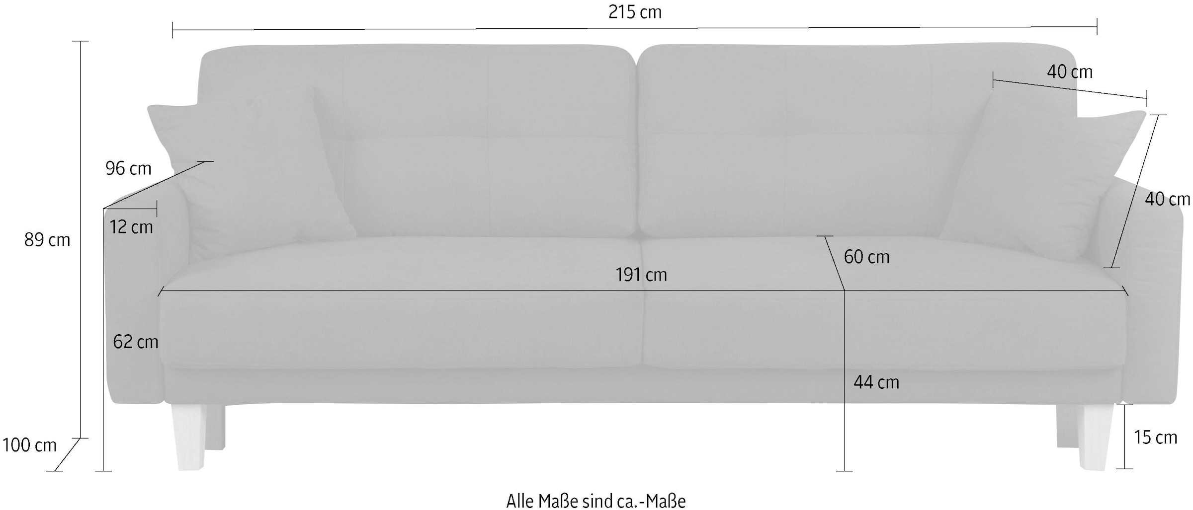 Home affaire 3-Sitzer »TRIPLO optionale Schlafsofa mit Bettkasten, Masse B/T/H: 215/100/89 cm«, Wahlweise Bettfunktion - Liegefläche 145x191 cm, Rücken-, Zierkissen