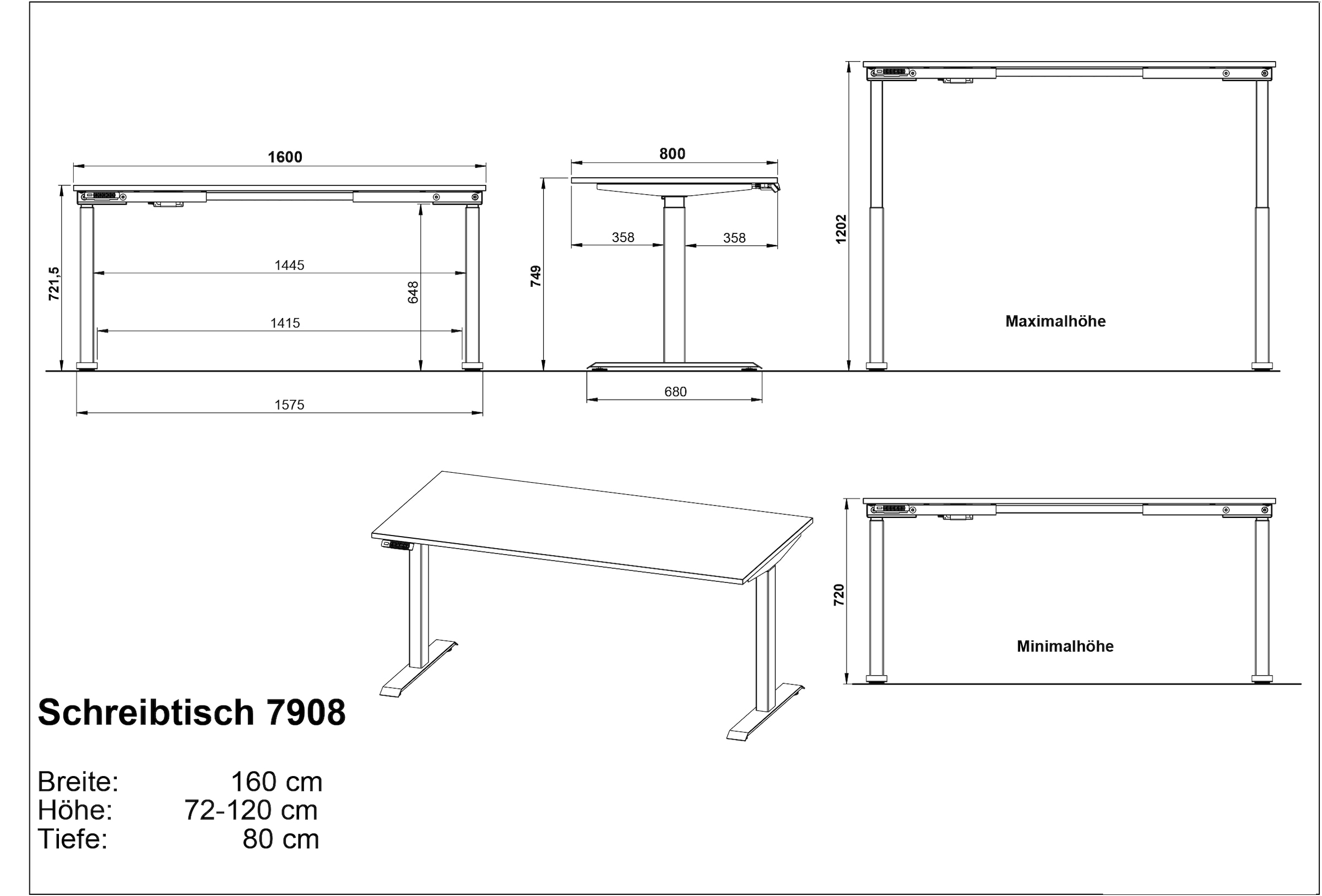 GERMANIA Büromöbel-Set »Mailand, inkl. Schreibtisch (elektr. höhenverstellbar) & Rollcontainer«, (2 tlg.), Breitenvariante wählbar (140-180 cm), Made in Germany