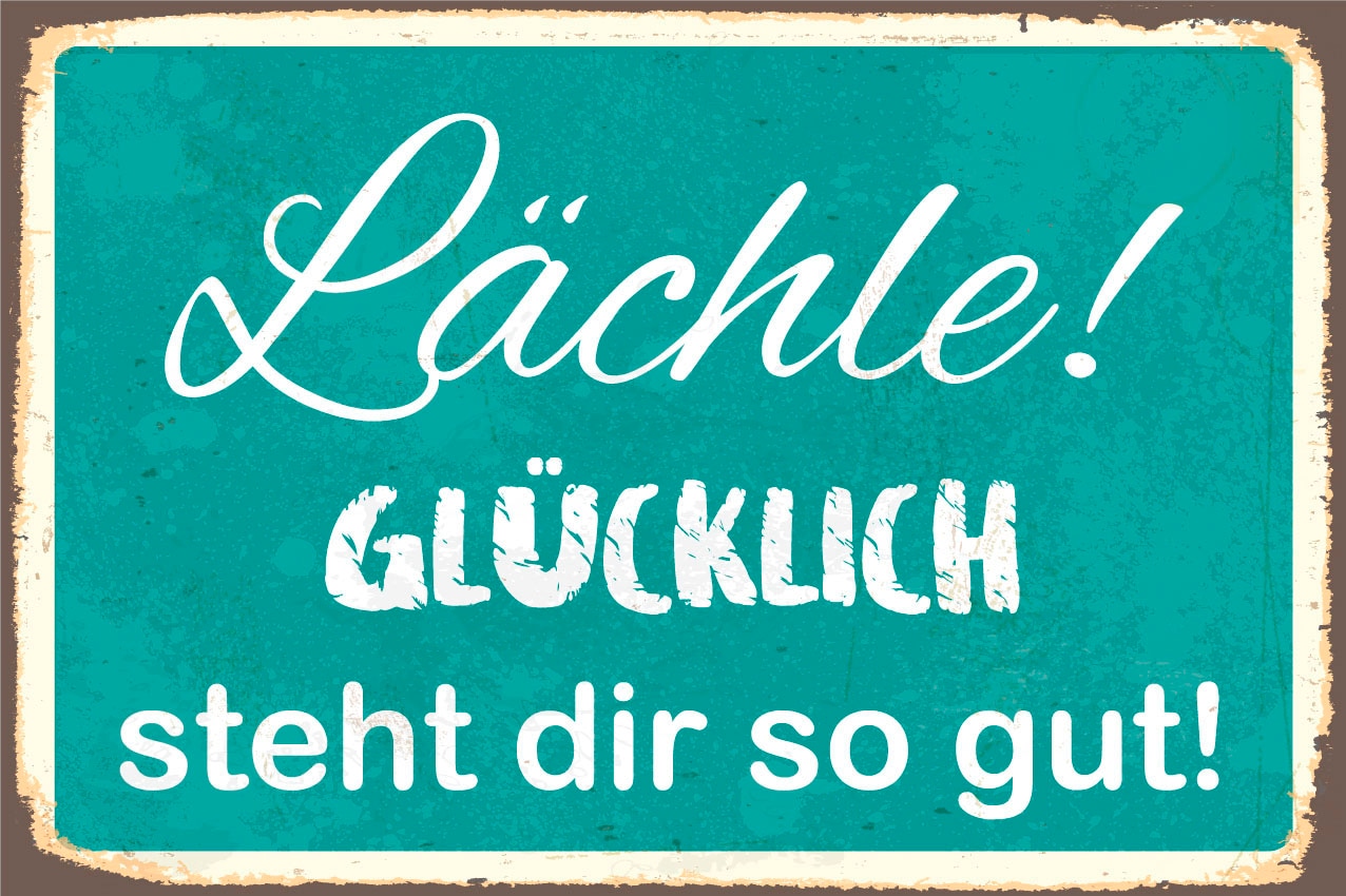 queence Metallbild »Glücklich«, Schriftzüge-Schriftzug, (1 St.), Stahlschilder