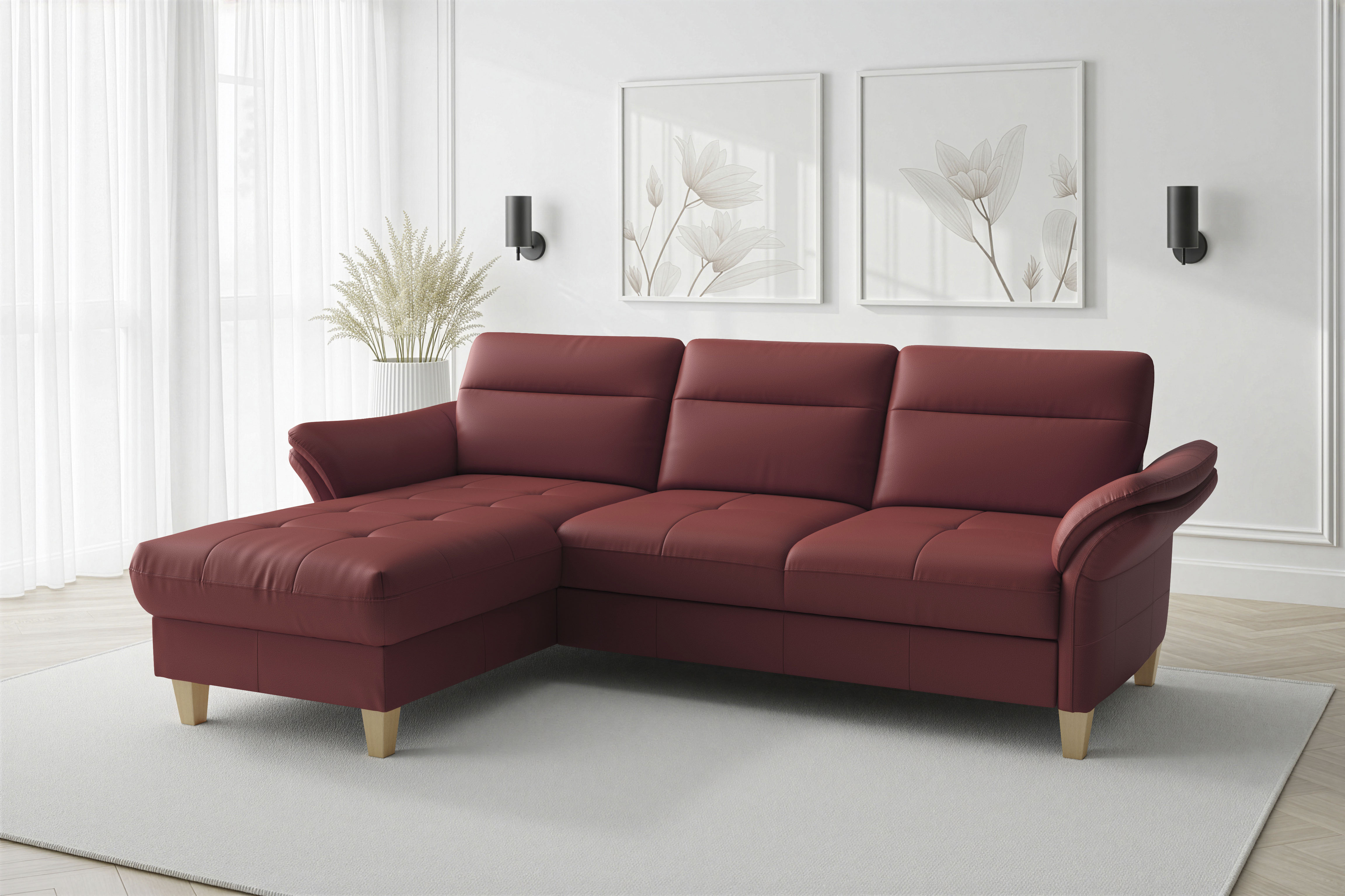 sit&more Ecksofa "Pamela L-Form, B:230 cm, Leder, Recamiere links o. rechts" wahlweise mit Armteilverstellung, optional Schlaffunktion & Bettkasten