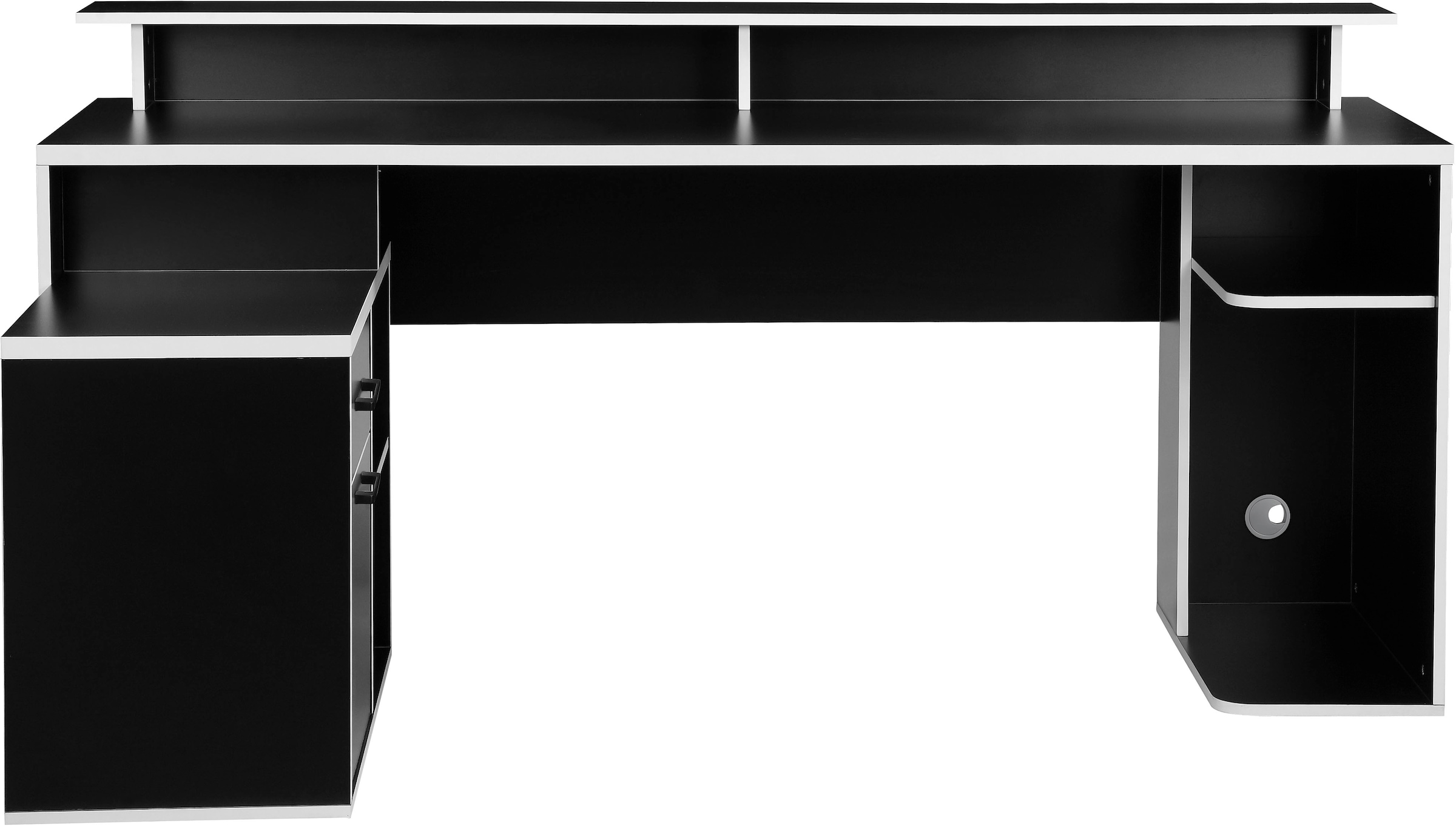 INOSIGN Gamingtisch »Game, Computertisch, Eckschreibtisch«, Towerfach, Kabeldurchlass, Monitoraufsatz, Stauraum, Masse 180x102 cm