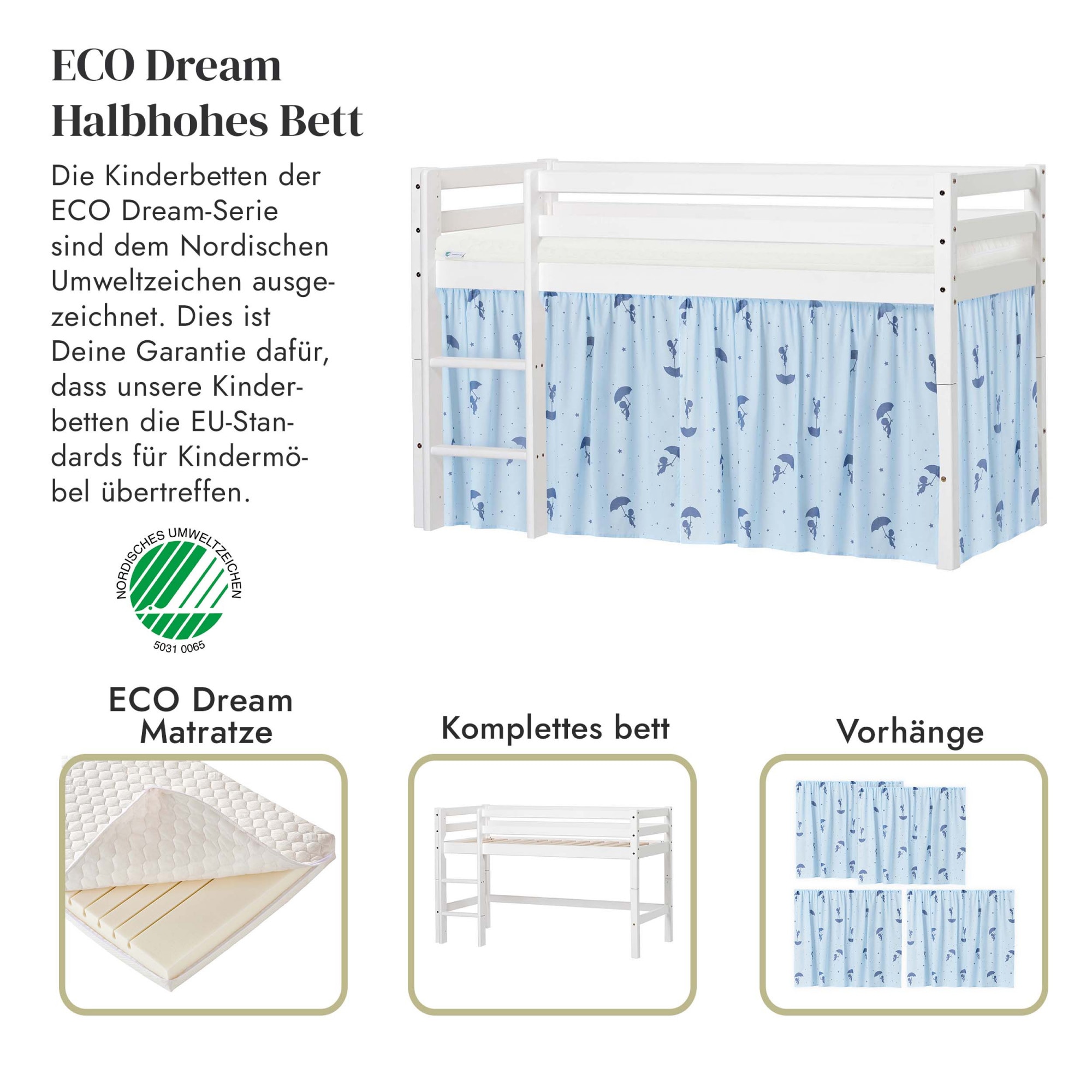 Hoppekids Spielbett »ECO Dream«, Massivholz, wahlweise in 2 Grössen und 4 Farben, Matratze wählbar
