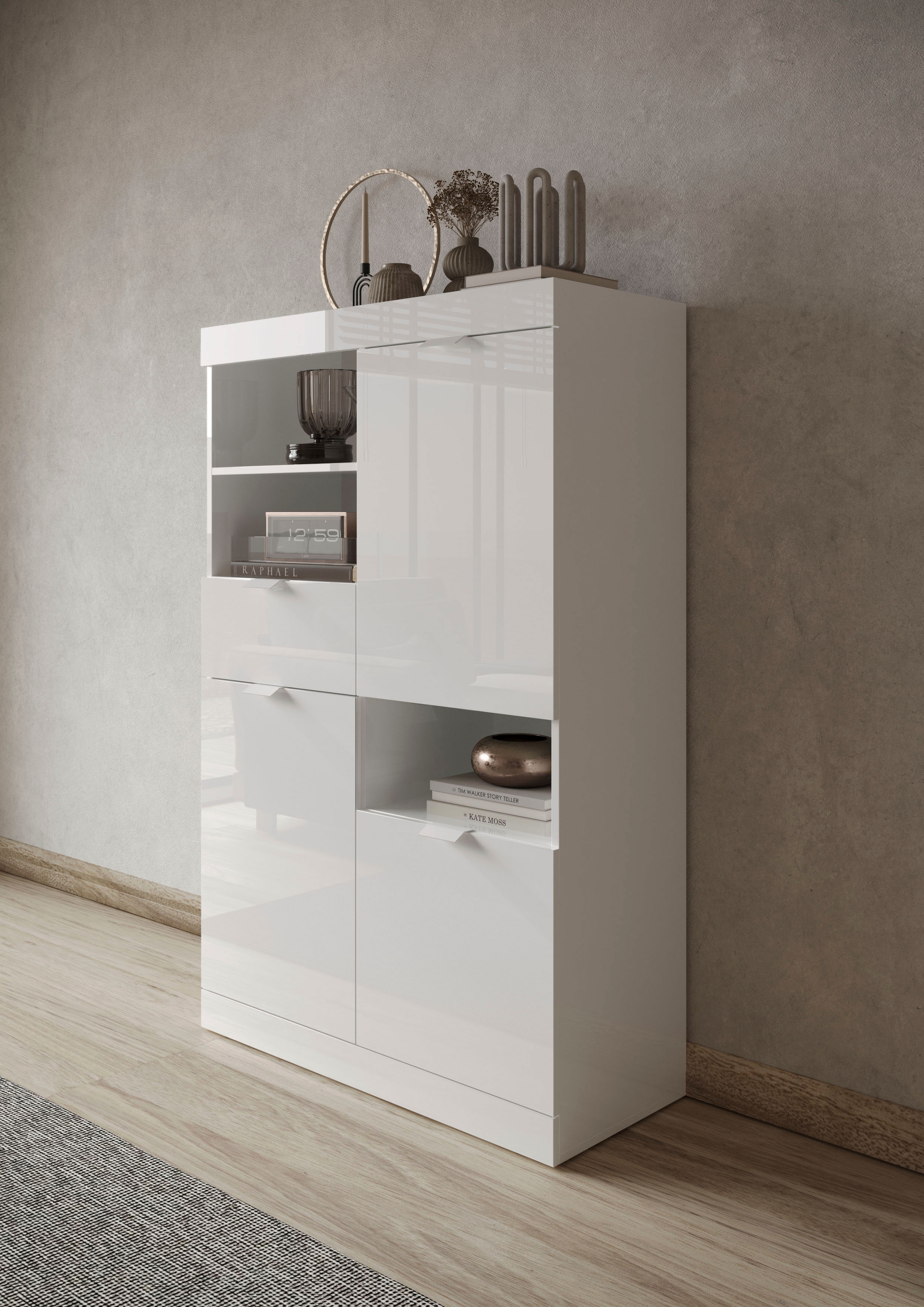 INOSIGN Highboard »Slim«, Breite 91 cm, weiss Hochglanz Lack
