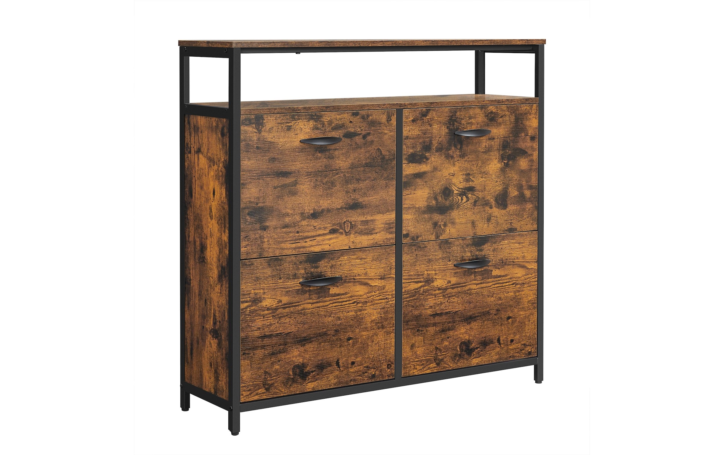 VASAGLE Schuhschrank »mit 4 Klappen 95 x 98.3 cm, Braun/Schwarz«