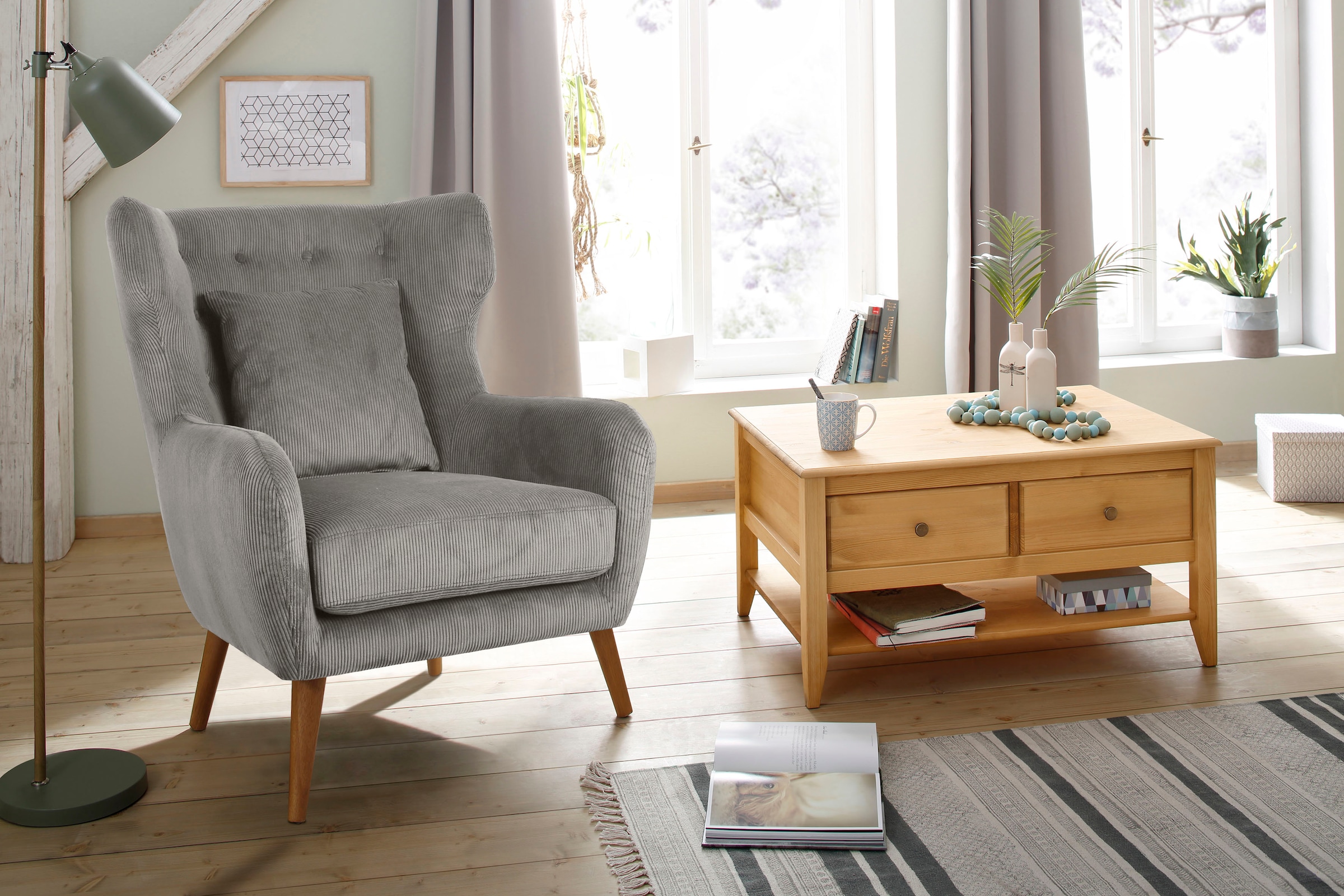 Home affaire Ohrensessel »Yamuna«, mit Sitzpolsterung, Gestell und Füsse aus Massivholz, Sitzhöhe 47 cm