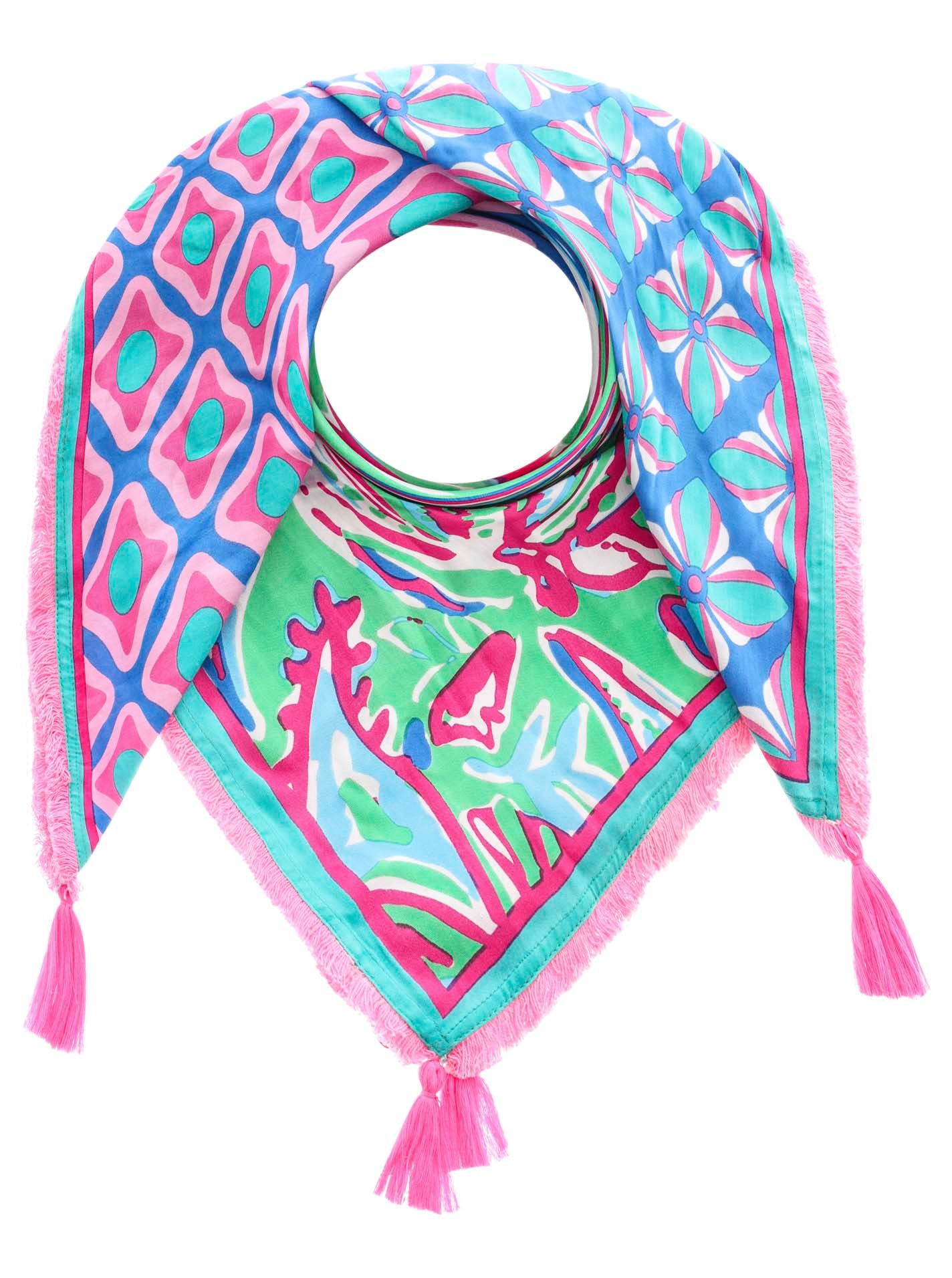 Zwillingsherz Modetuch mit Allover-Print, Tasseln und kleiner Fransenkante
