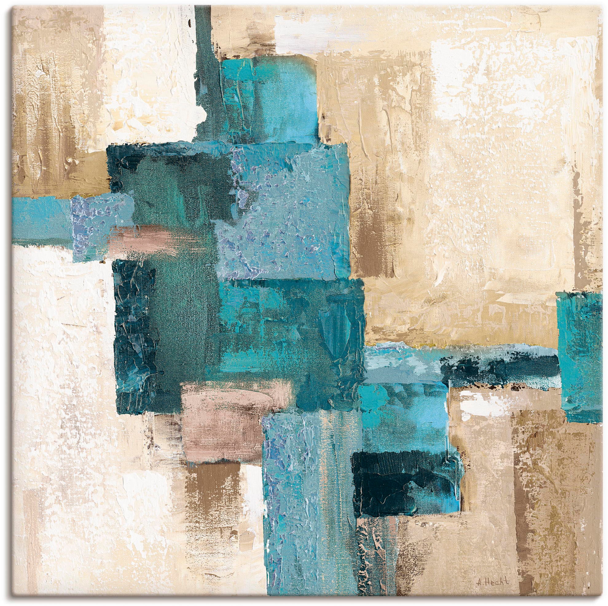 Artland Wandbild "Abstrakte Karos beige-türkis" Muster 1 Stk. tlg. als Leinwandbild, Poster in verschied. Grössen