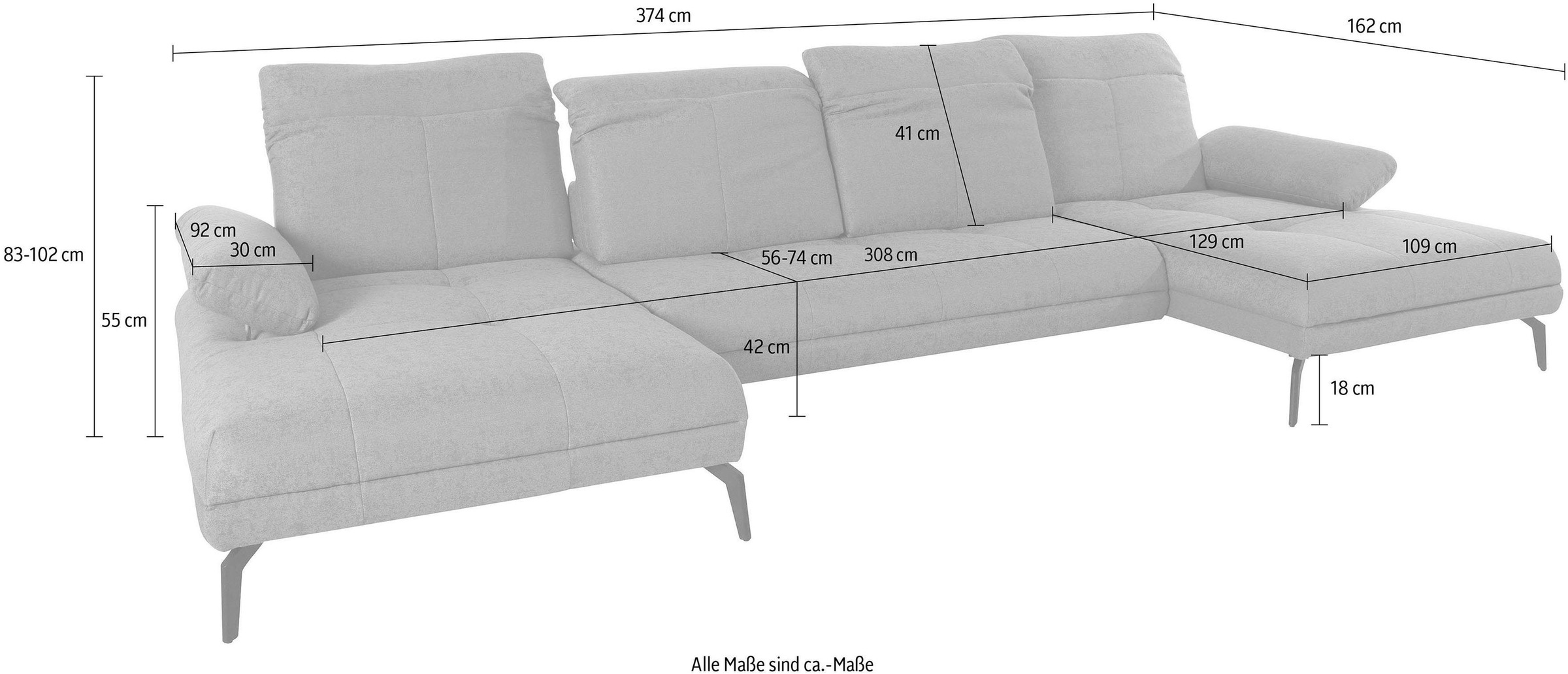 andas Wohnlandschaft »Stenlille Multifunktions-Sofa, U-Form«, incl. Sitztiefen-, Kopfteil- und Armteilverstellung