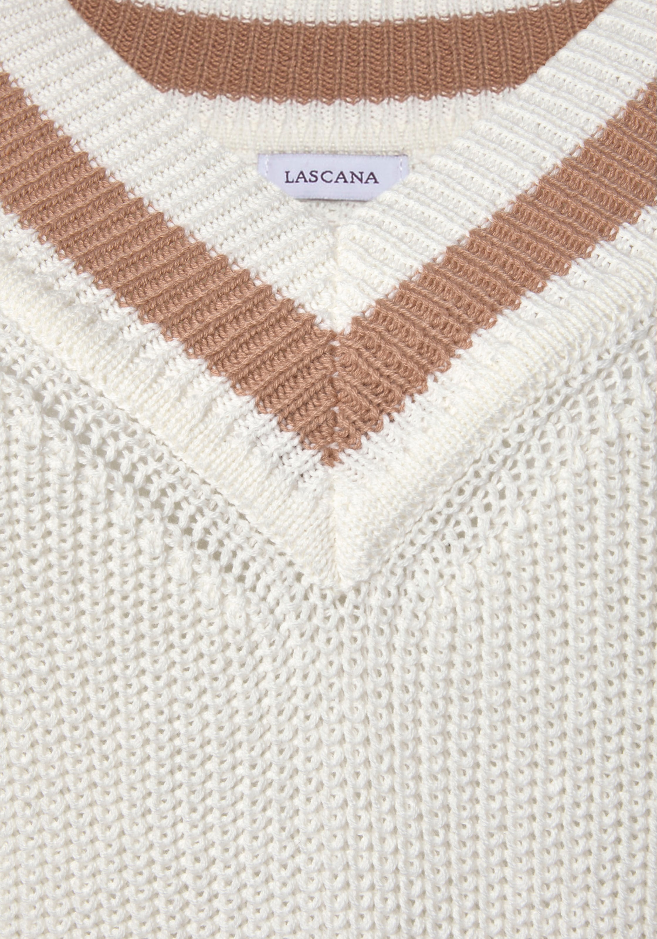LASCANA V-Ausschnitt-Pullover, mit Streifen-Details, weicher Strickpullover, casual-chic