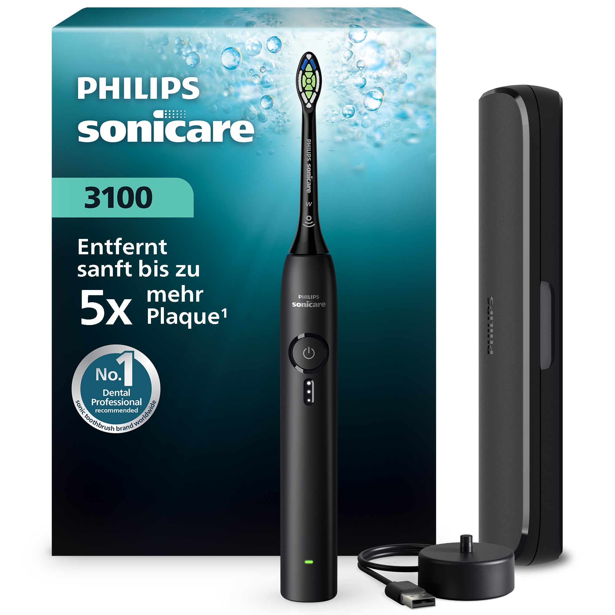 Philips Sonicare Elektrische Zahnbürste "Series 3100" mit Drucksensor, 3 Intensitätsstufen, inkl. Reiseetui und Ladegerät