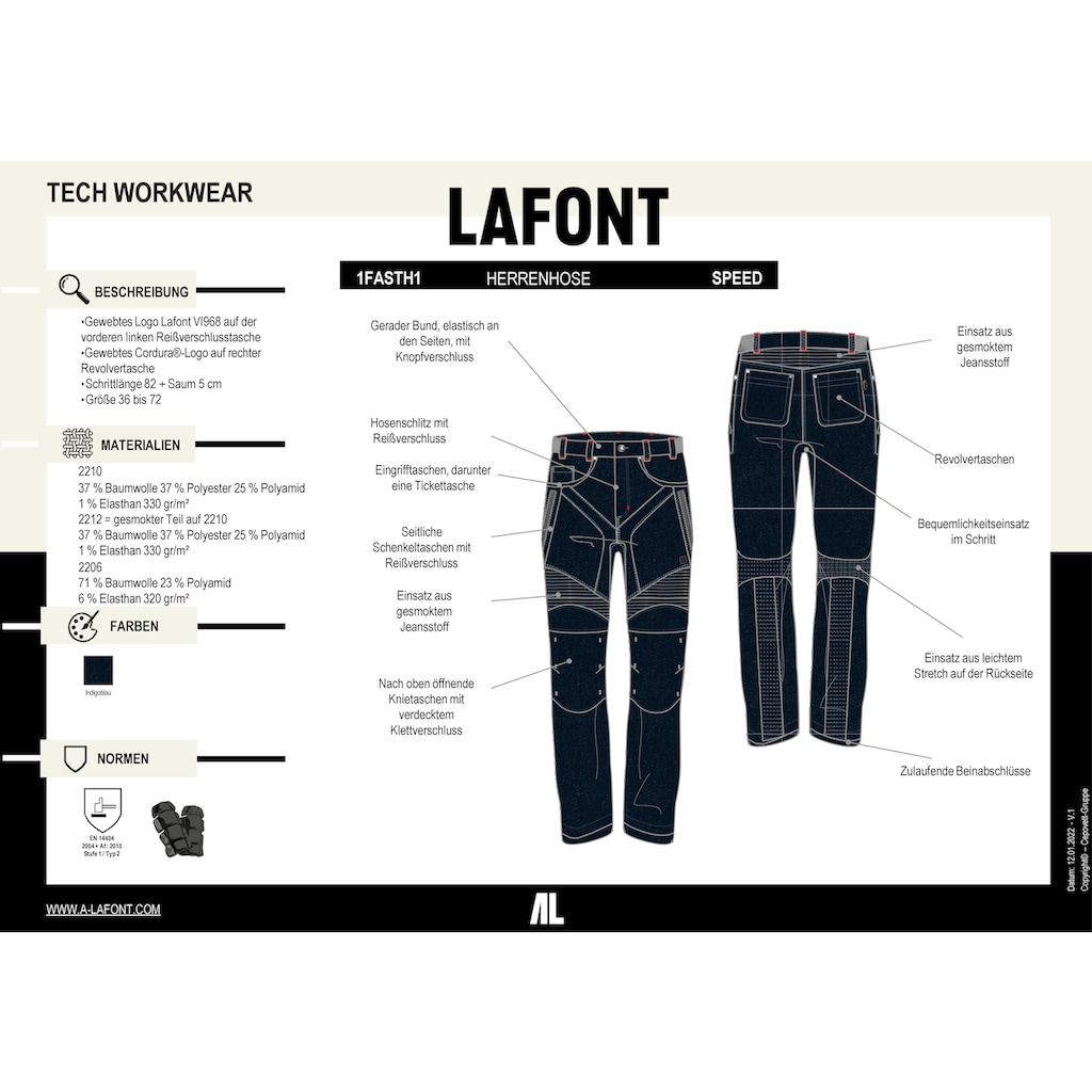 Lafont Arbeitshose »"Speed" Heren-Jeans«, Elastischer Bund, Einsätze aus Stretch