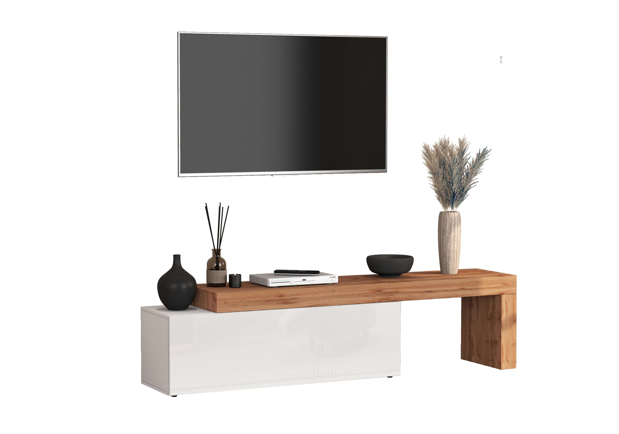 INOSIGN Lowboard »Chronos TV-Board, T-Schrank«, (1 St., Breite verstellbar von 180 bis 290 cm), Breite 240 cm TV-Board,Lowboard,1 Klappe und ein L-Förmiger Aufsatz