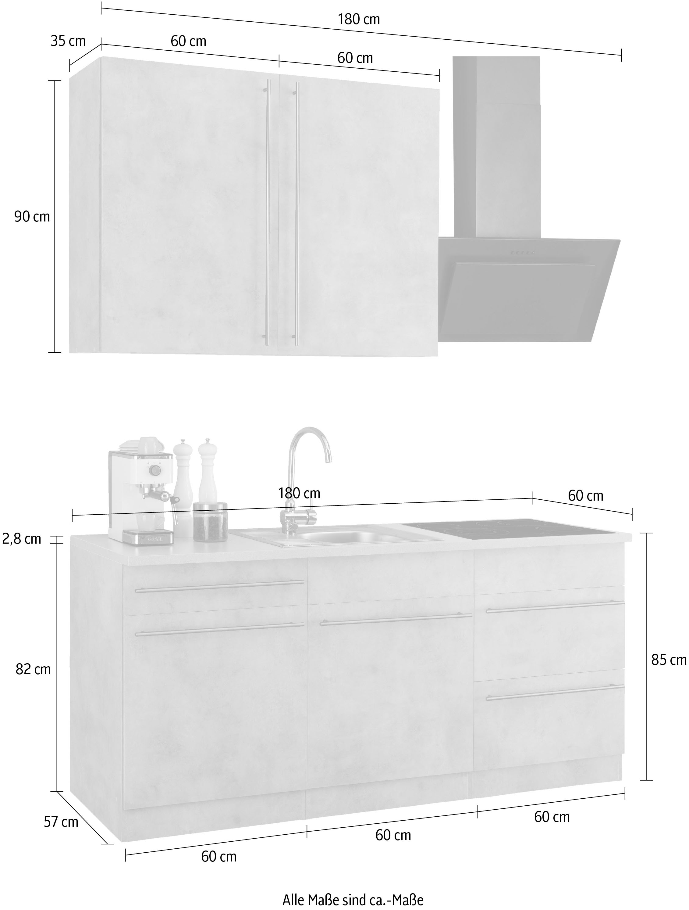 wiho Küchen Küche »Chicago«, wahlweise mit E-Geräten, Breite 180 cm