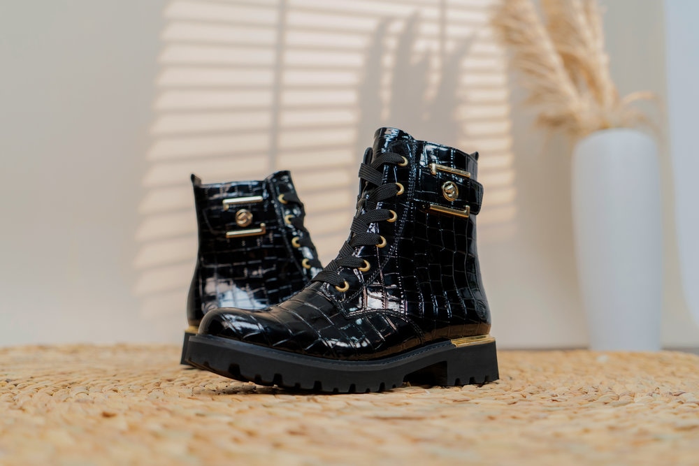 Remonte Schnürstiefelette, Blockabsatz, Schnürboots im Kroko-Look, Innenreissverschluss