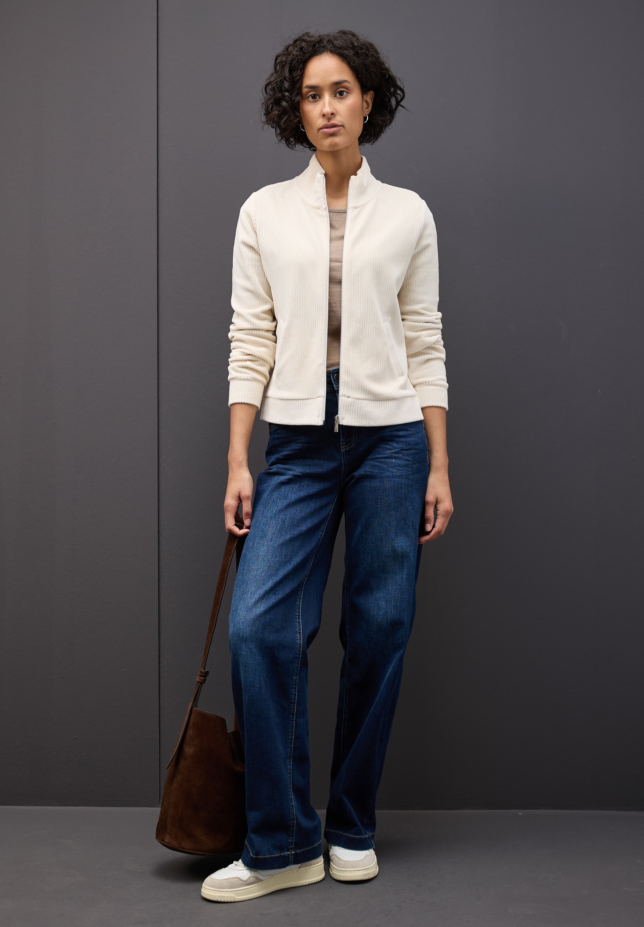 STREET ONE Sweatjacke, Cord, mit elastischem Saum und Reissverschluss