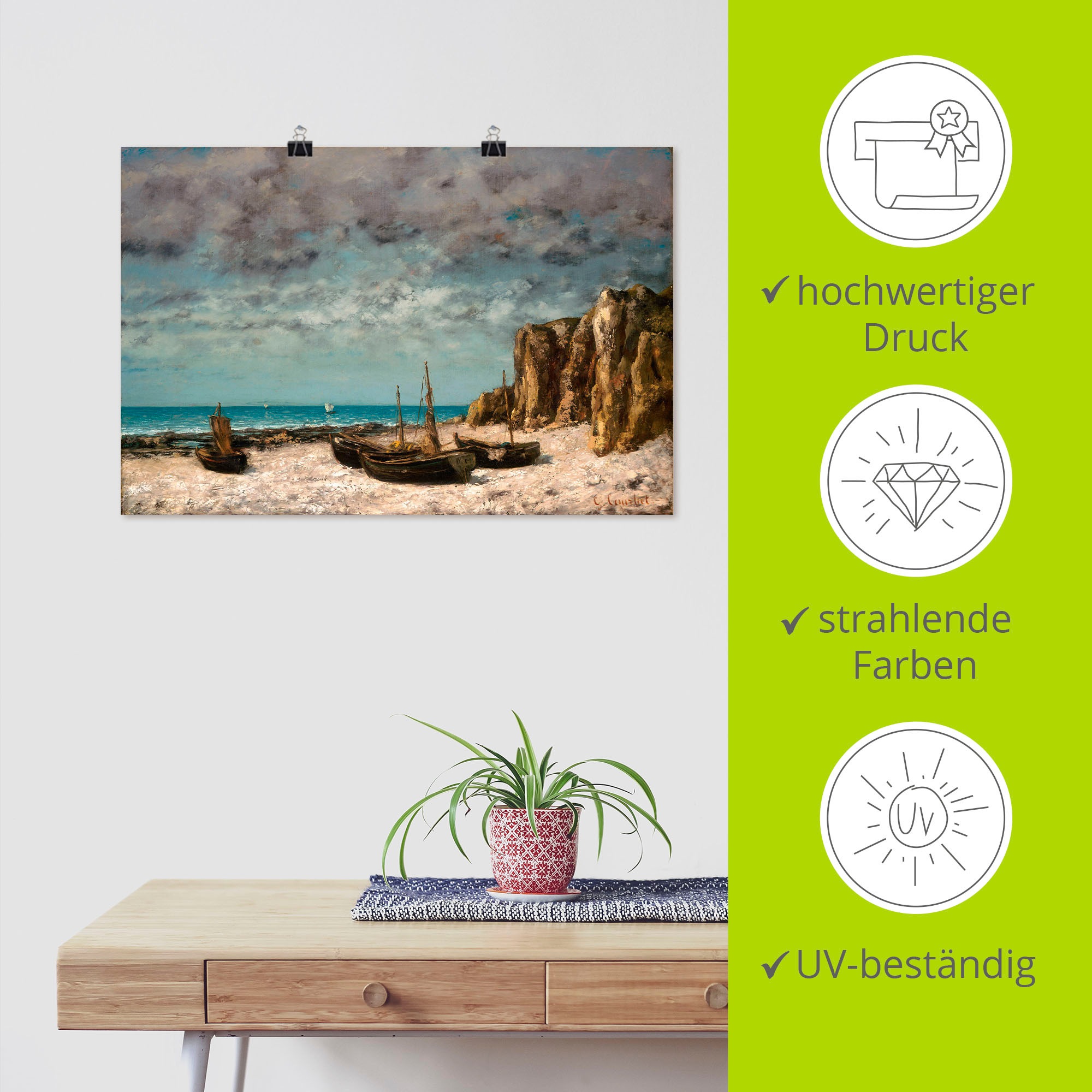 Artland Wandbild »Boote am Strand von Etretat. Um 1872/75«, Bilder von Booten & Schiffen, (1 St.), in vielen Grössen & Produktarten - Alubild, Leinwandbild, Poster, Wandaufkleber