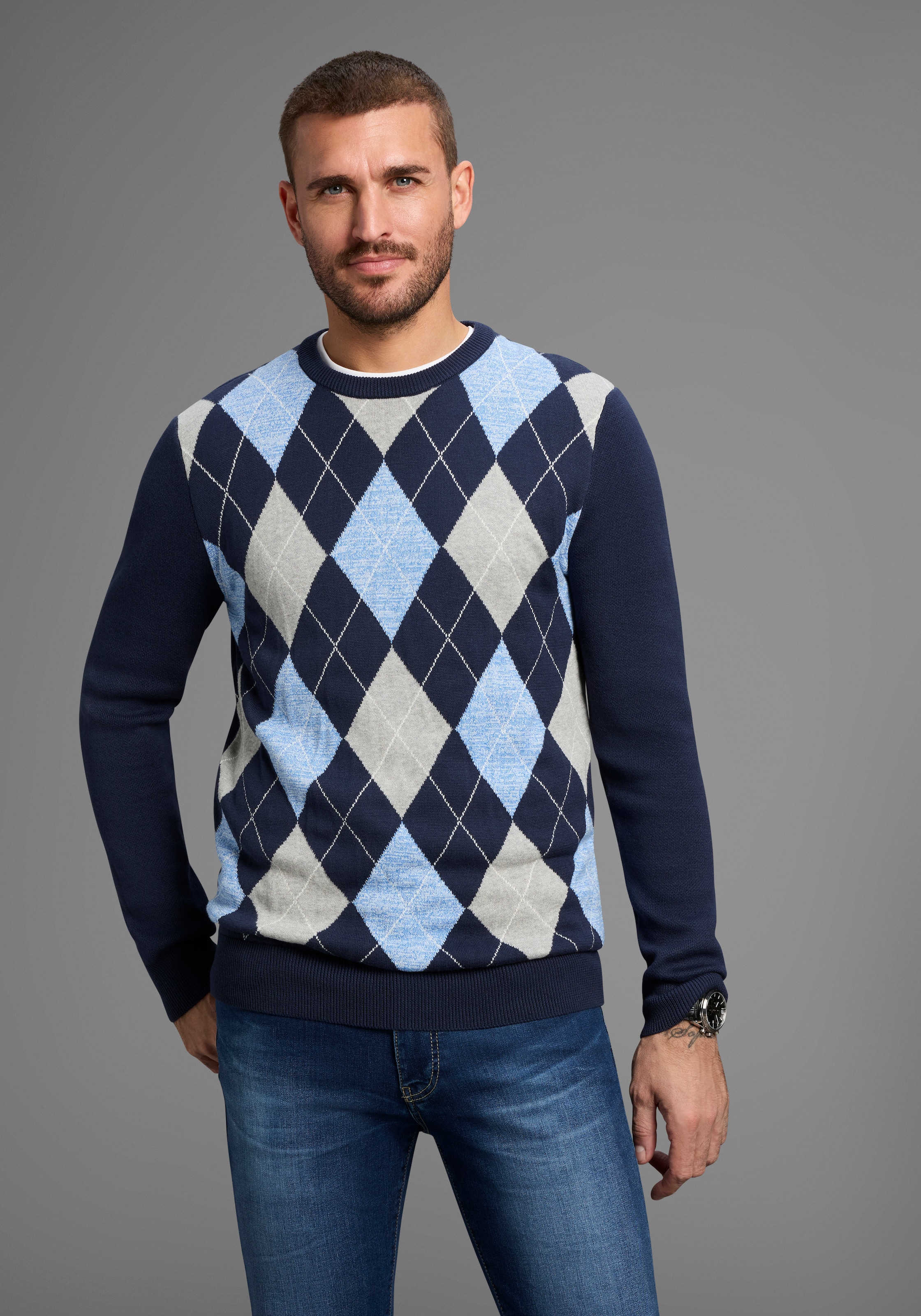 DELMAO Rundhalspullover »Neue Kollektion!«, mit Rautenmuster