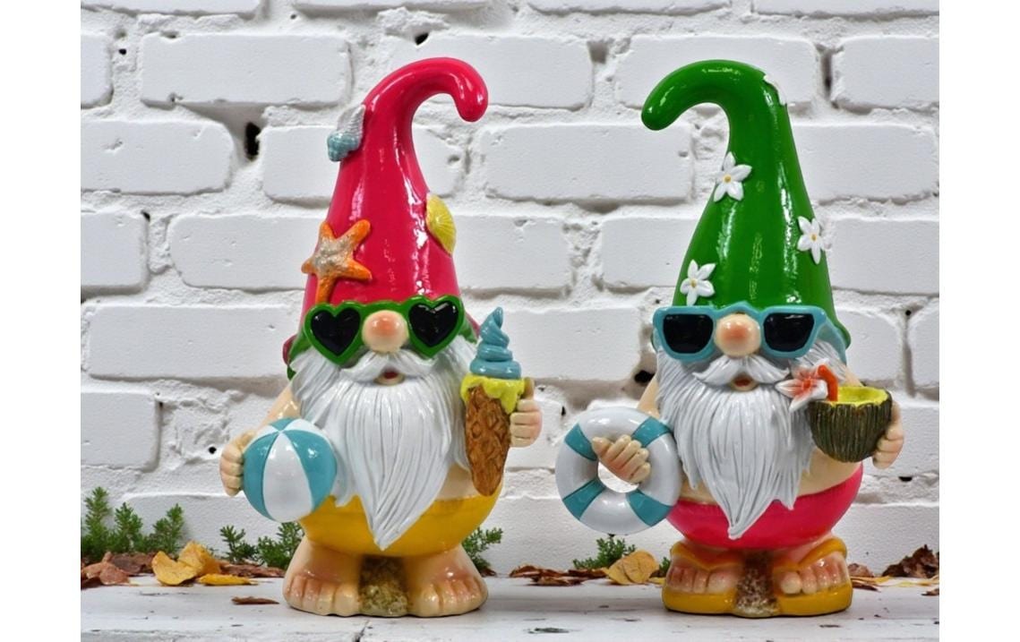 Gartenzwerg "Dameco Gartenzwerg Beach 2-er Set, 8 cm x 11 cm x 18 cm"